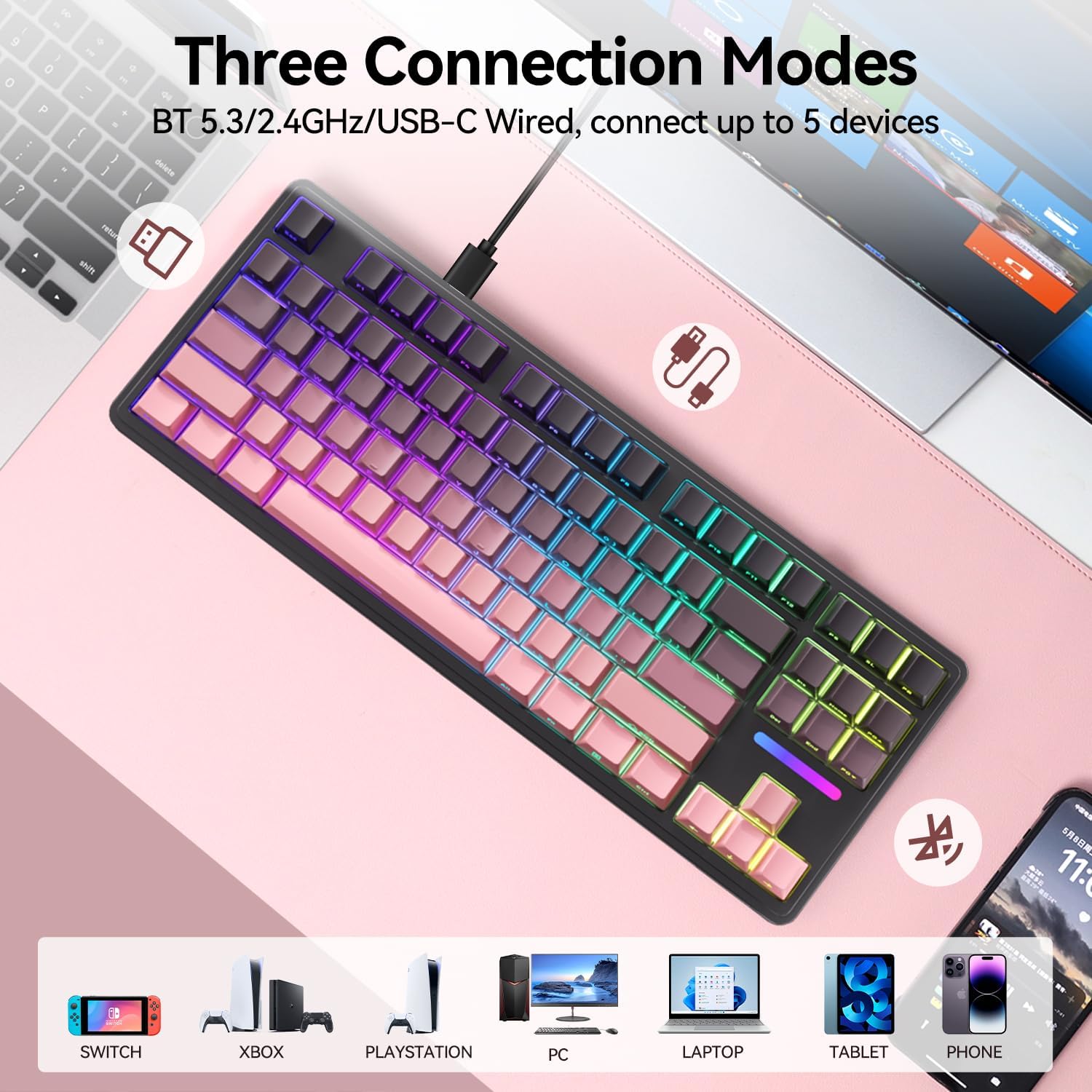 Detalle 2 de AUSDOM H87 Hola 87 75% Wireless Mechanical Keyboard, Tri-Mode RGB