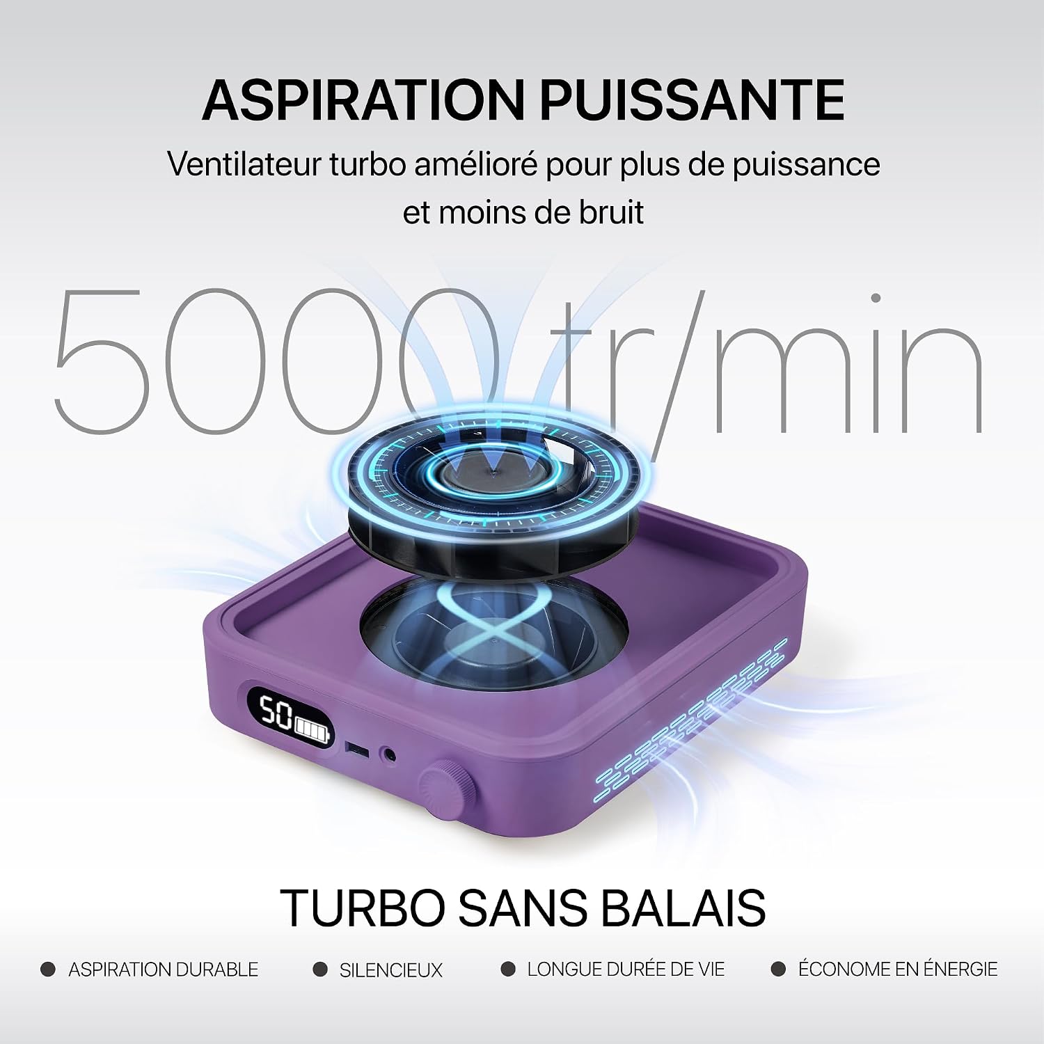 Detalle 2 de HALMAI Rechargeable Cordless Nail Dust Collector – kabelloser Staubabsauger für Acrylnägel (800 Pa, 5000 U/min, HEPA-Filter, Mauve Violett)