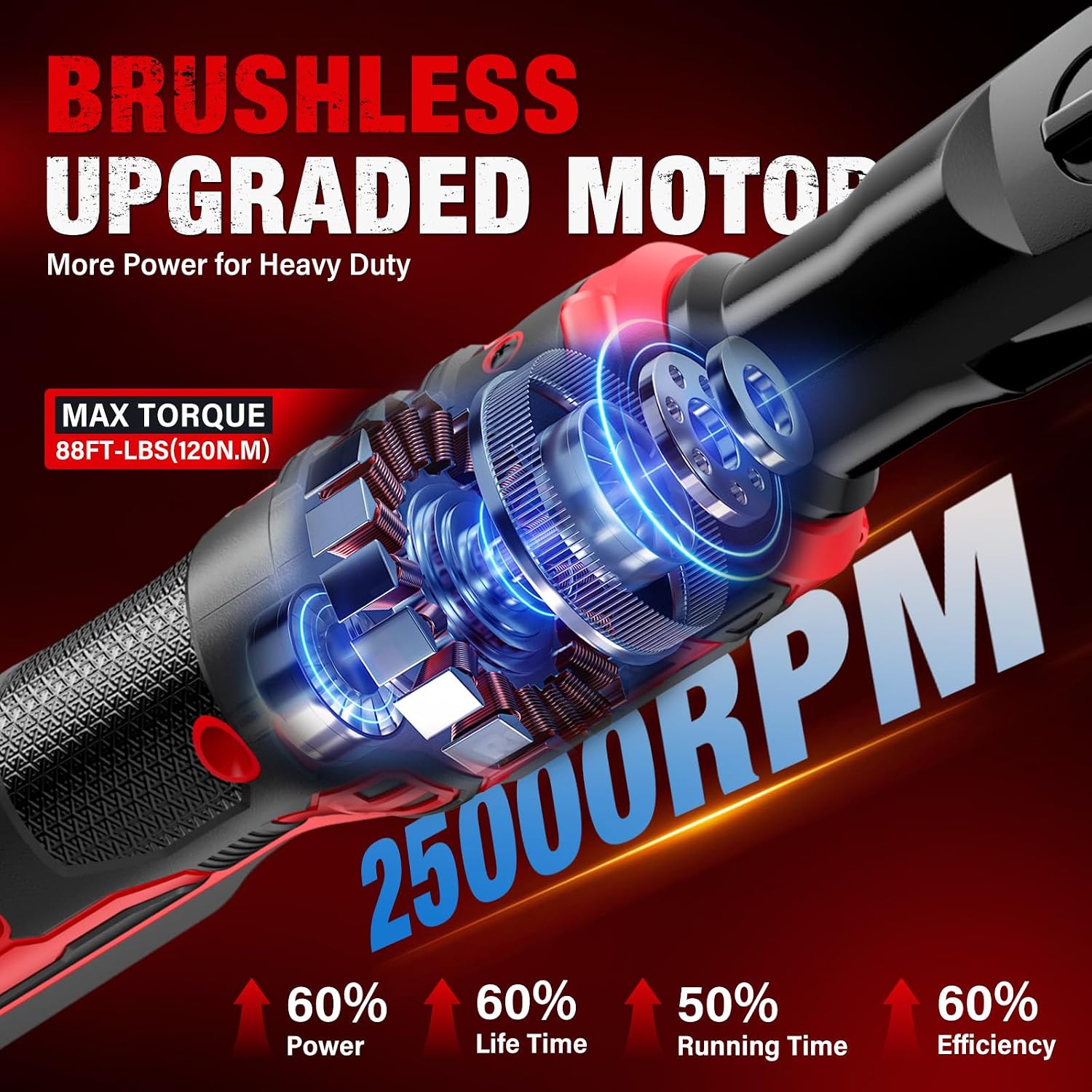 Detalle de VERVEWAVE 3/8-Inch Cordless Ratchet Wrench, 88 ft-lbs, Variable Speed