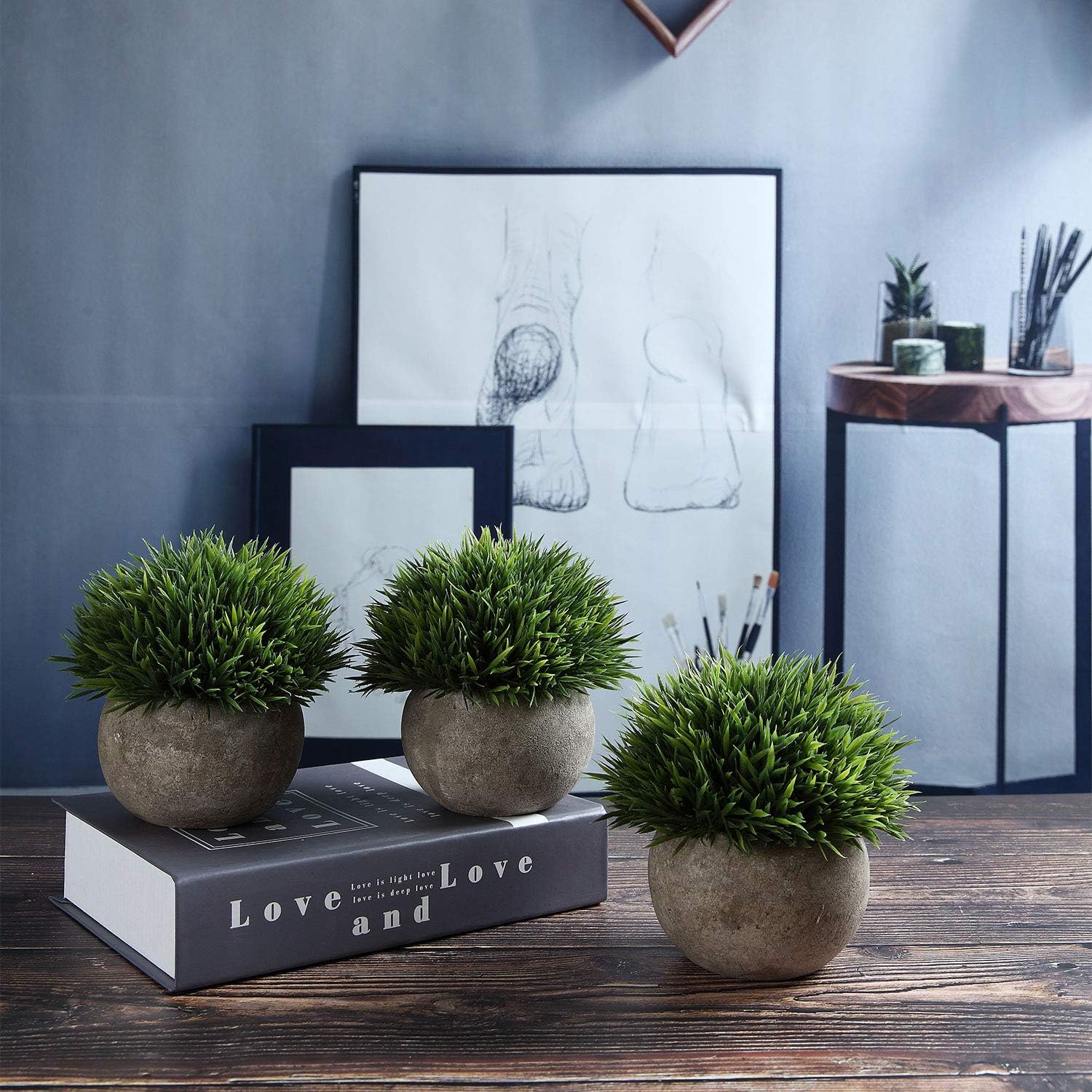 Detalle de T4U konstgjorda växter i kruka, 3-pack med grön bladlook