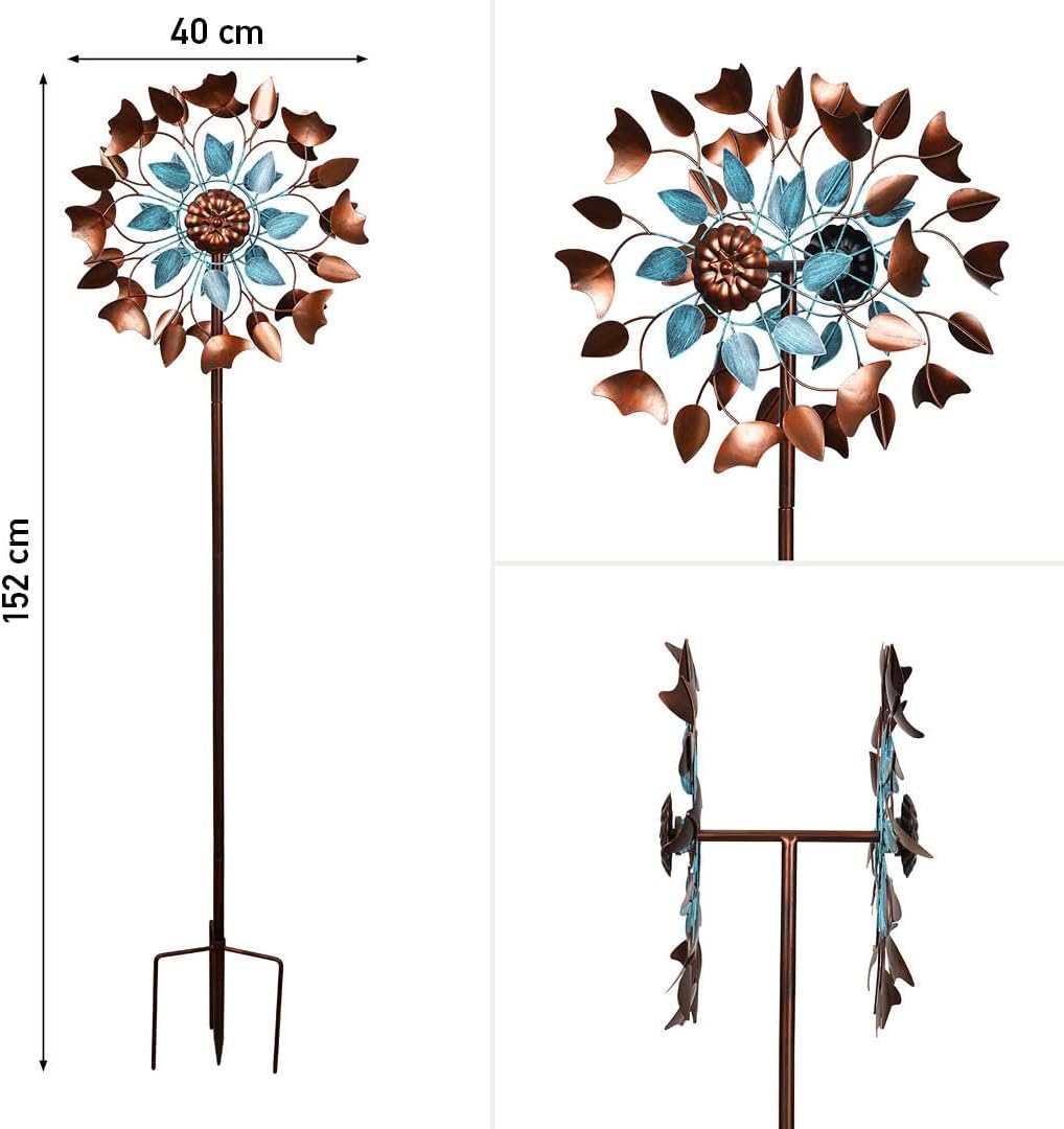 Thumbnail 1 de HQ Metal Wind Spinner: Copper Leaf Duet – metalowy wiatrak ogrodowy, brązowo-niebieski