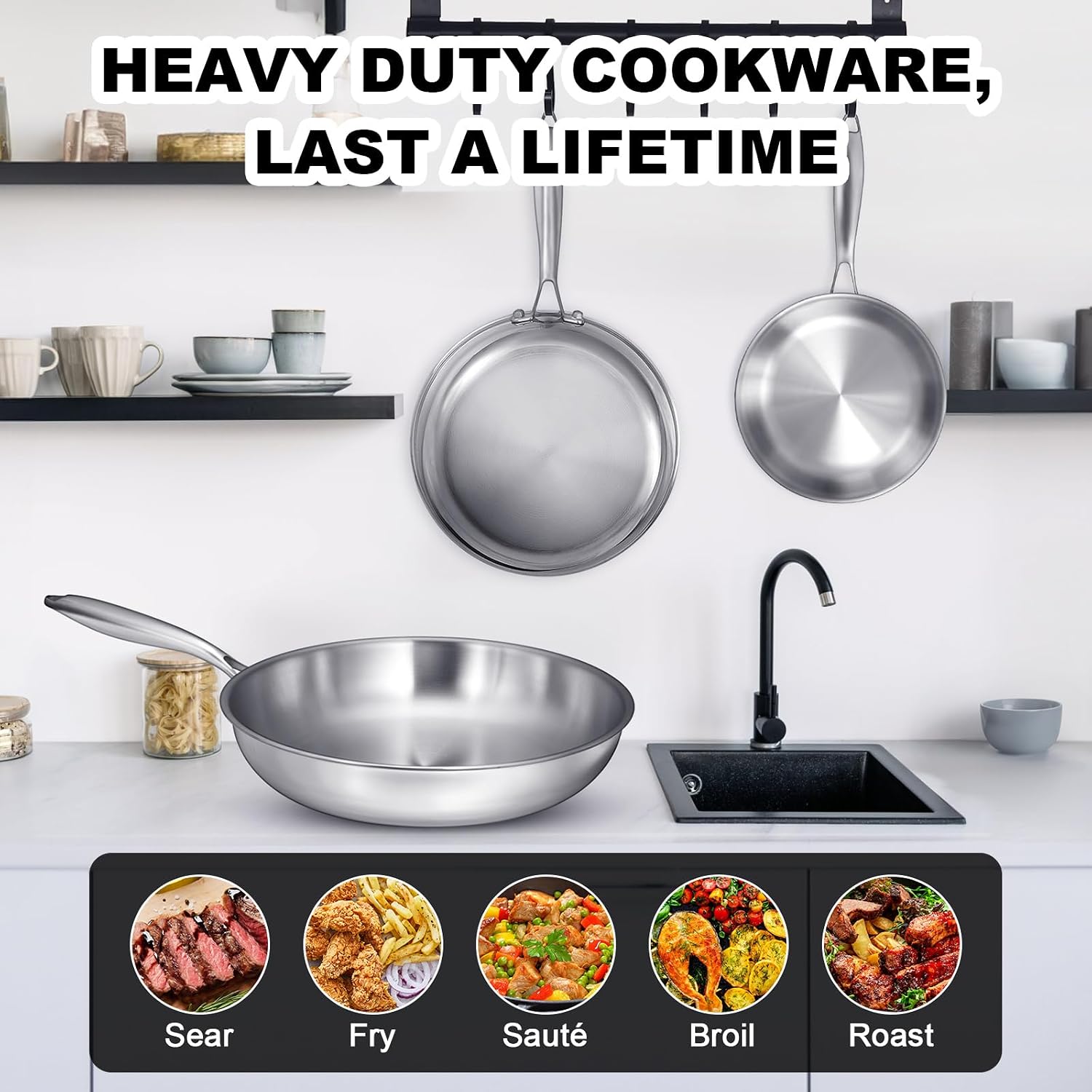 Thumbnail 6 de EWFEN Tri-Ply Frying Pans Set, 3-Pan