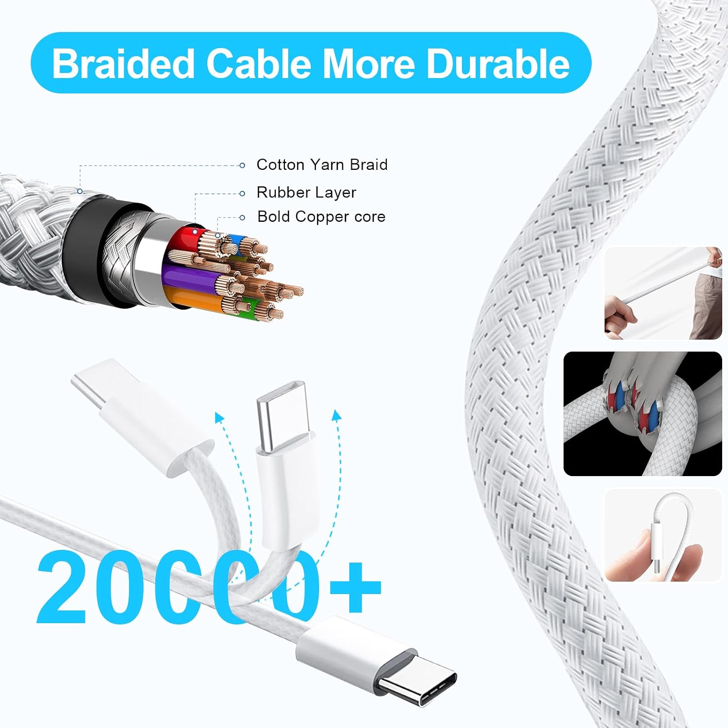 Detalle de MacBook Air Pro Charger: 70W USB-C to Magnetic 3 Connector with 6.6ft Braided Cable