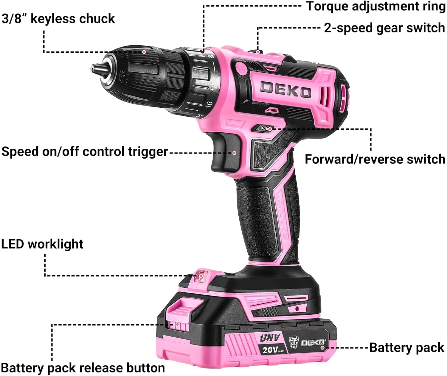 Detalle de DEKOPRO Akkuschrauber 20 V Set 40 Nm