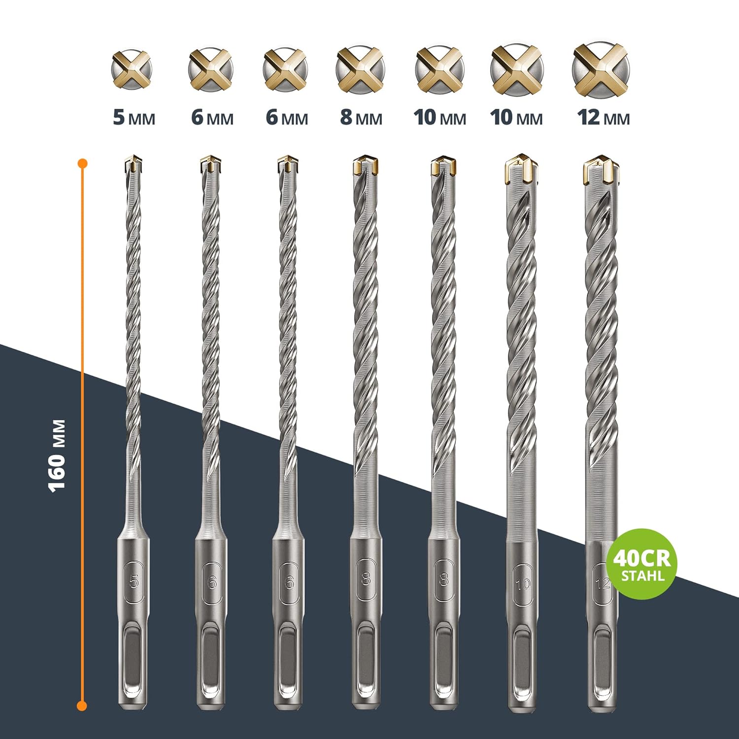 Thumbnail 4 de BAURIX Jeu de forêt métal SDS Plus [7 pièces] – Foret Metal NARWAL® pour perçage rapide