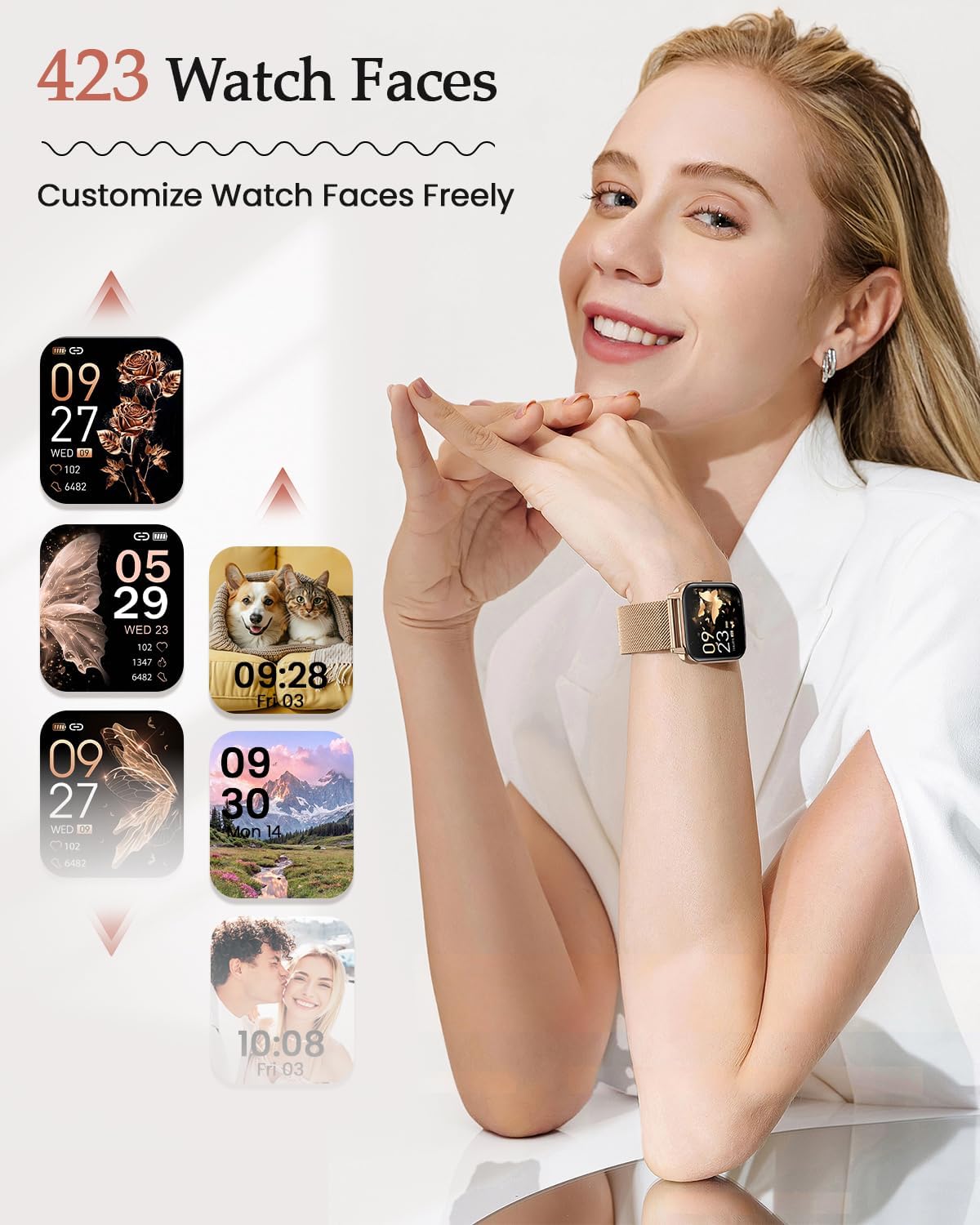 Thumbnail 1 de 2026 Nouveau Montre Connectée Femme — 1,85'' AMOLED, Santé féminine et 113 modes sportifs (Or Rose)