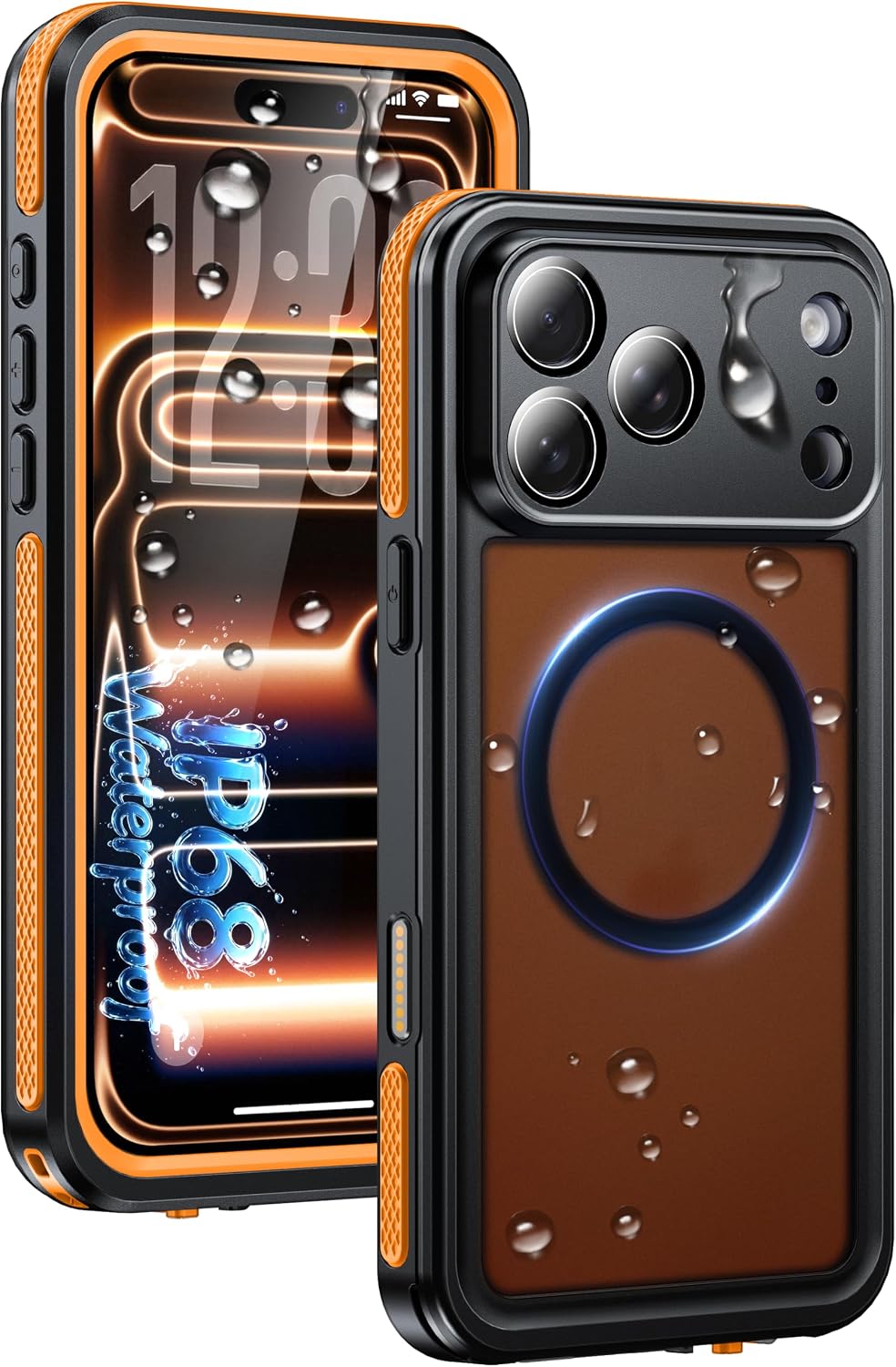 Detalle de Oterkin V-iPhone 17 Pro Max-Orange Waterproof Case, IP68, MagSafe