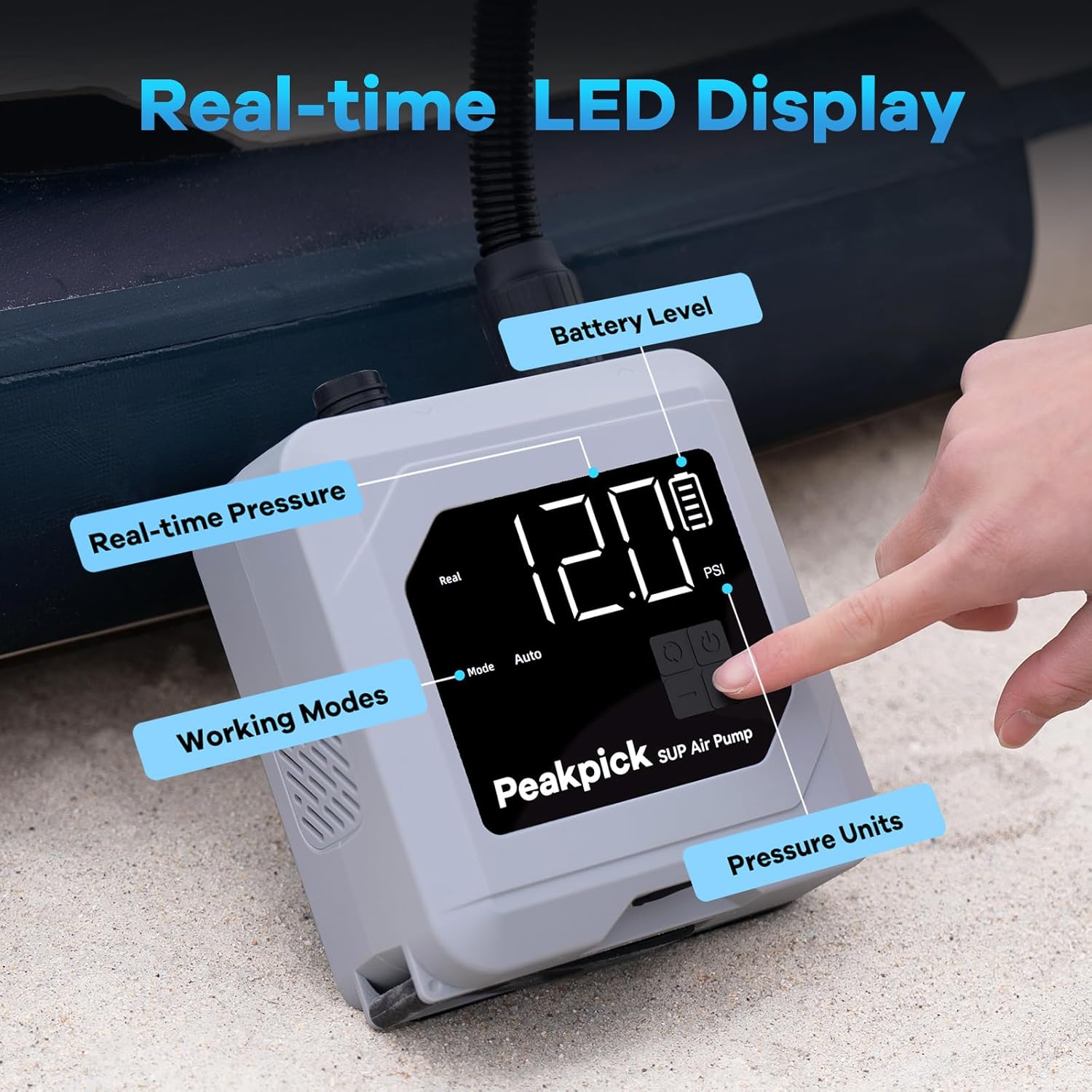 Thumbnail 5 de Peakpick pompa elettrica per SUP fino a 20 psi ricaricabile, doppio stadio e spegnimento automatico