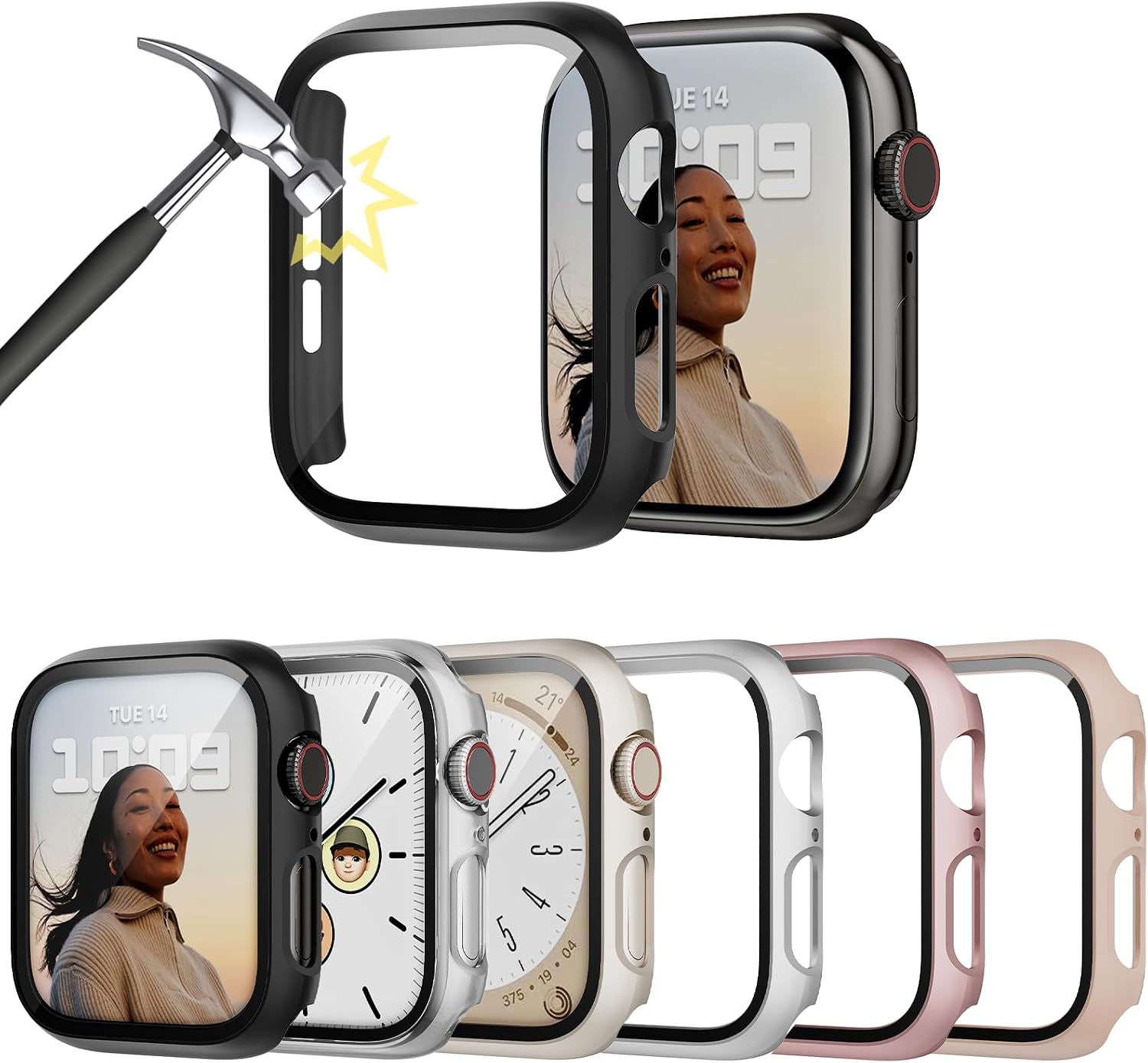 Detalle de Lovmunia 6‑Stück Schutzhülle für Apple Watch 40 mm mit integriertem Displayschutz – kompatibel mit SE3(2025)/SE2/SE/6/5/4