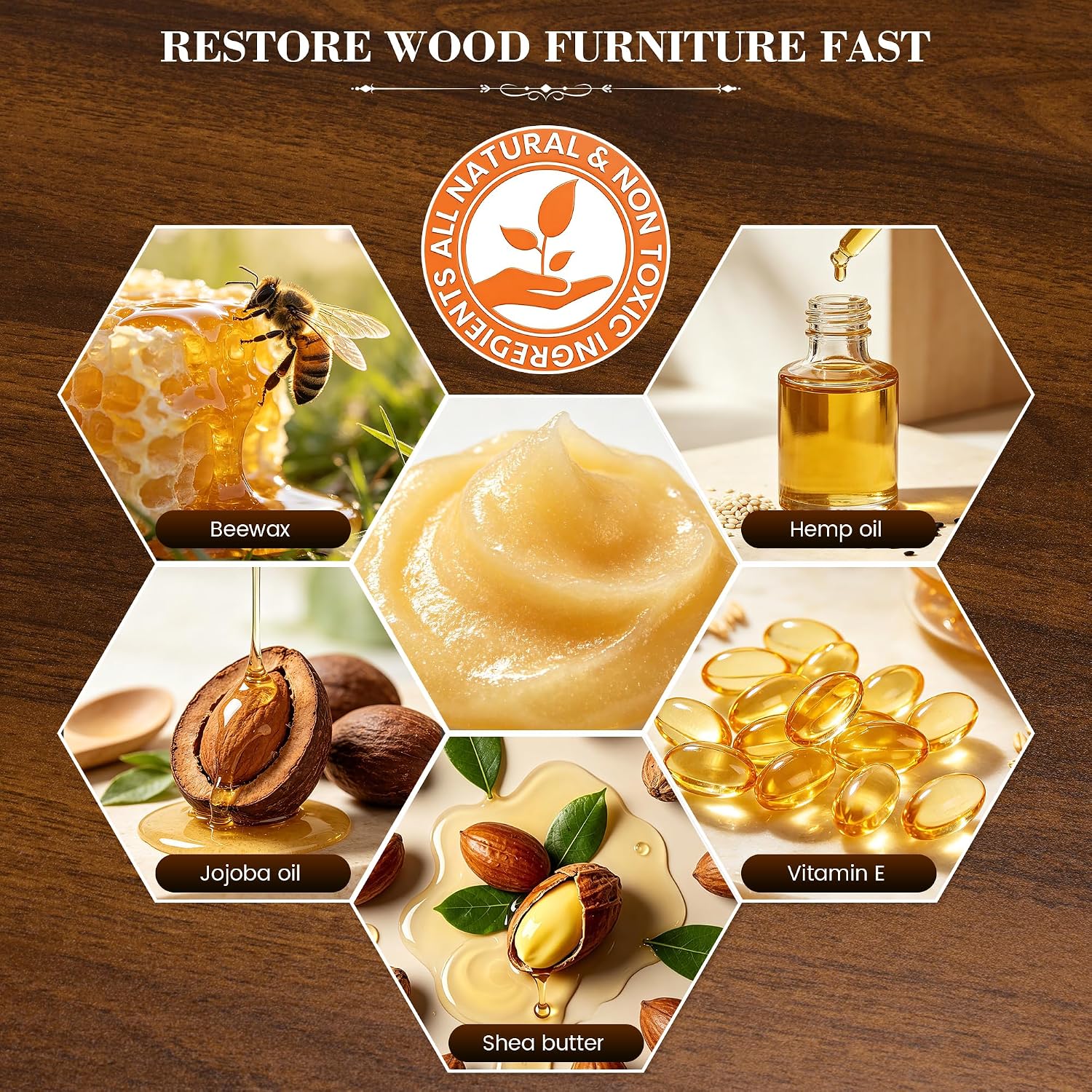 Detalle de LUXGROVE Wood & Leather Furniture Salve, 8 oz Conditioning Balm