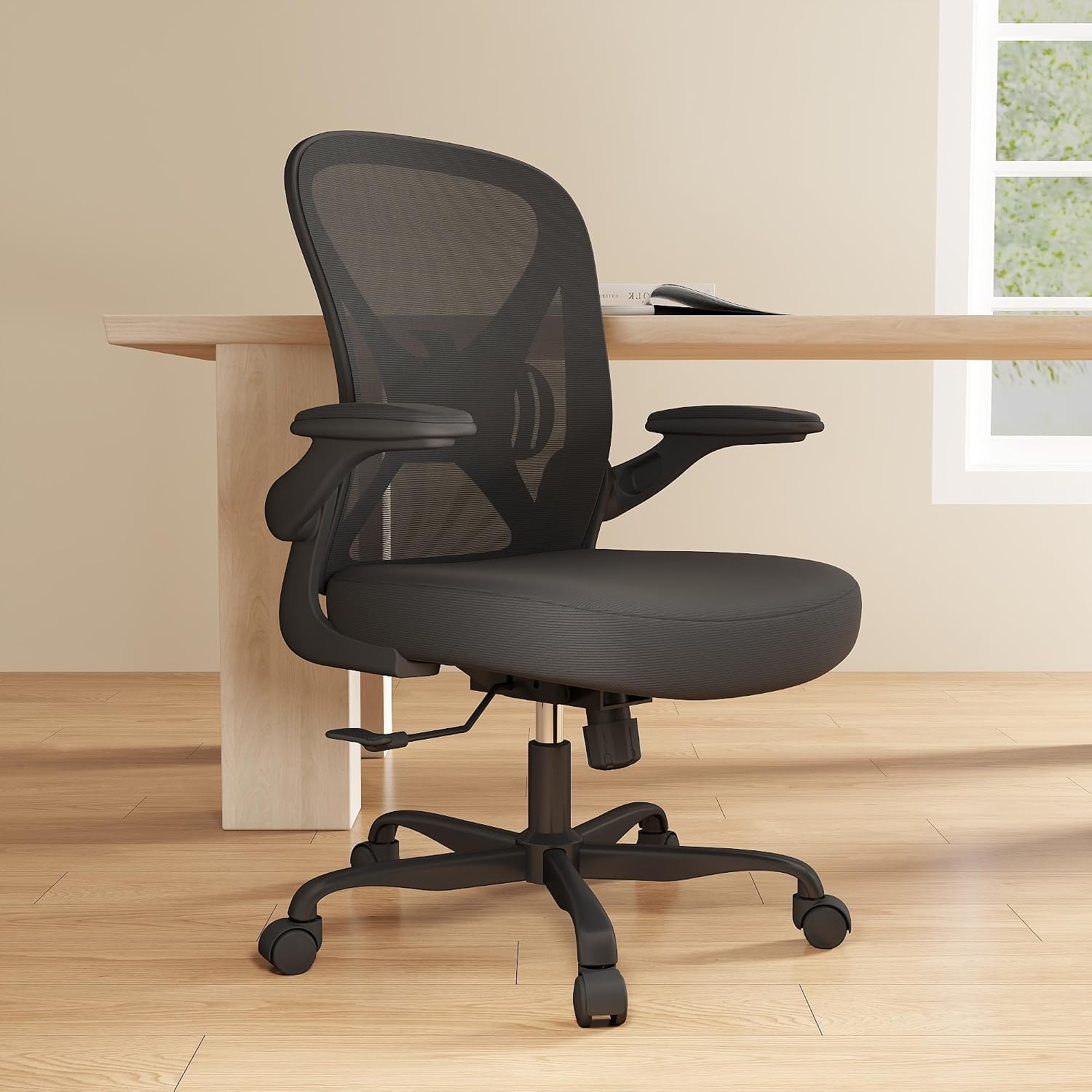 Thumbnail 6 de ZZH Ergonomic Mesh Office Chair with Adjustable Lumbar Support & Flip-up Arms (Black)