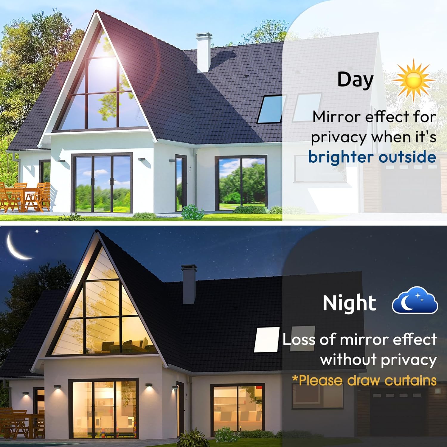 Detalle 2 de rabbitgoo One-Way Window Privacy Film (Silver) for Home, Removable Reflective Heat & UV Control Tint, 29.5 in x 6.5 ft