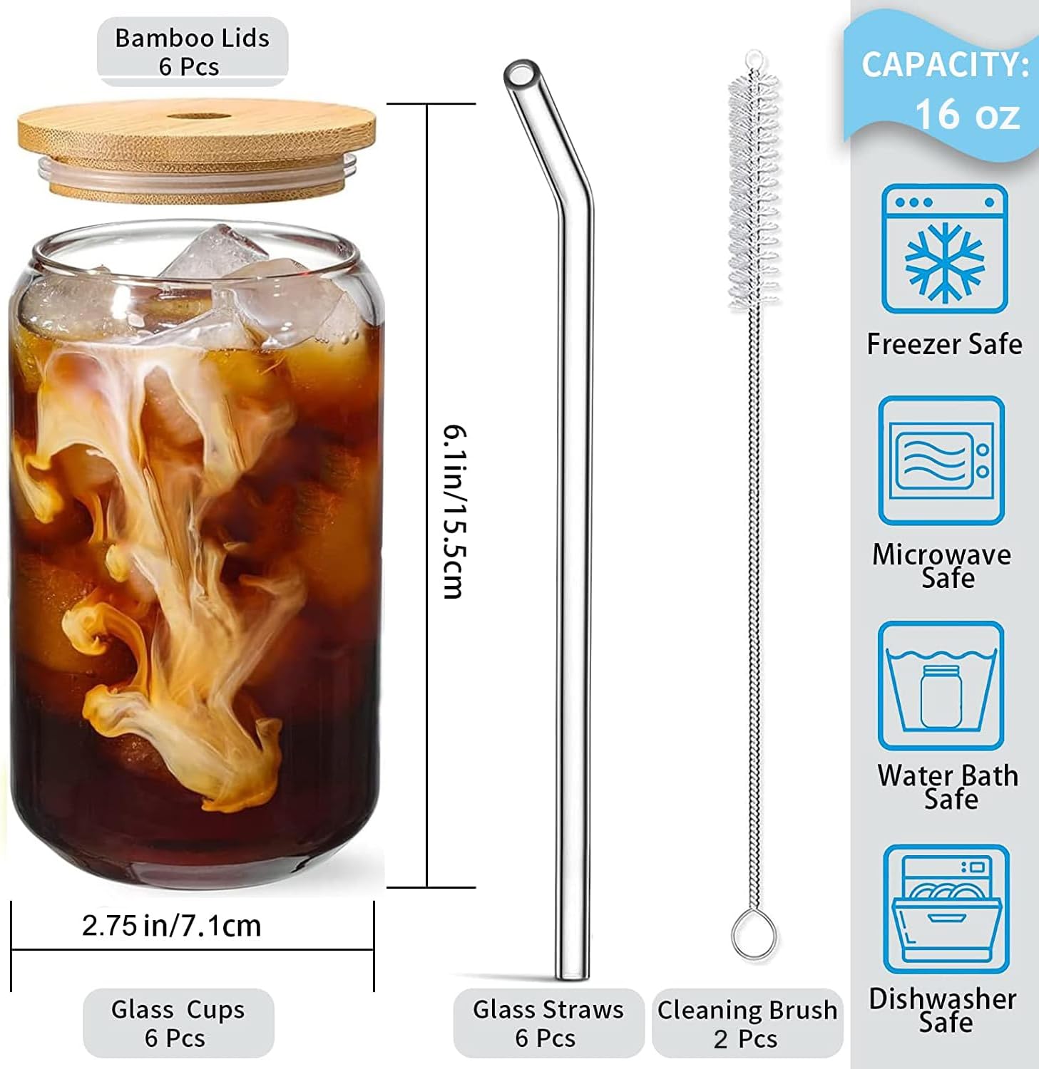 Detalle 1 de MEIMUCUL M.MCUL 6pcs drinkglazen met deksel en rietje, 500 ml