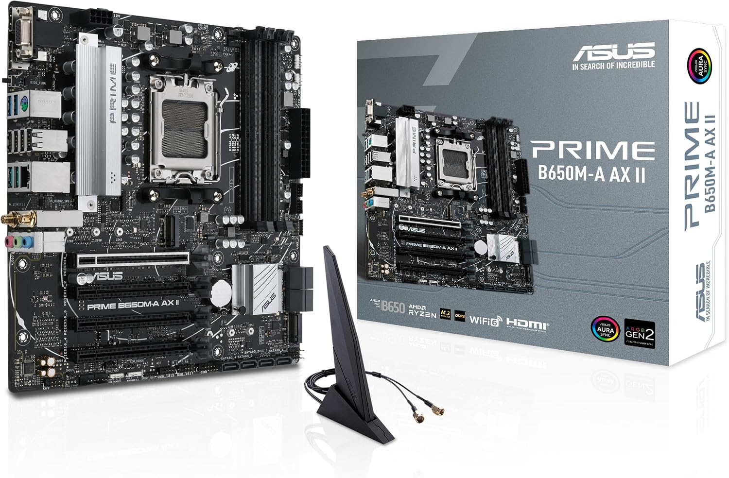 Detalle de ASUS Prime B650M-A AX II motherboard with DDR5 2.5Gb LAN 🖥