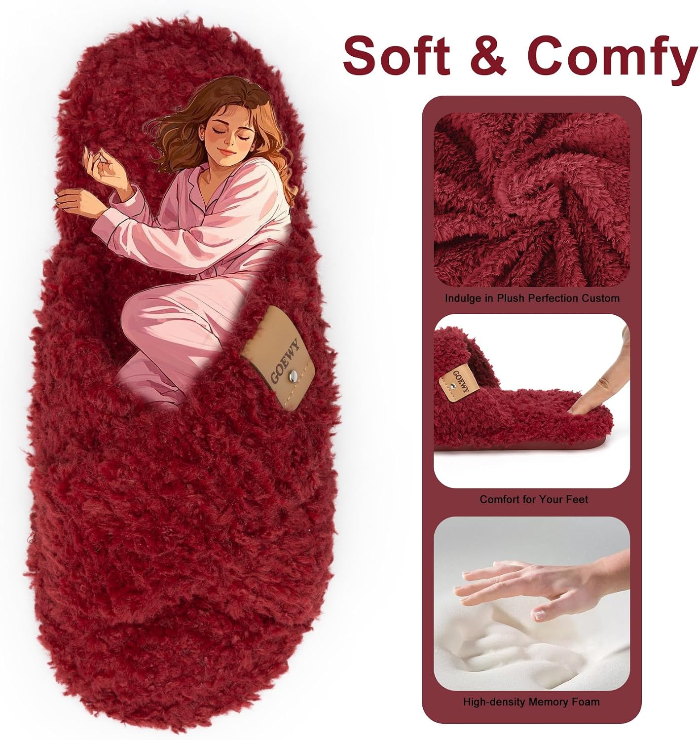 Detalle 2 de GOEWY Open-Toe Slippers, Faux Fur