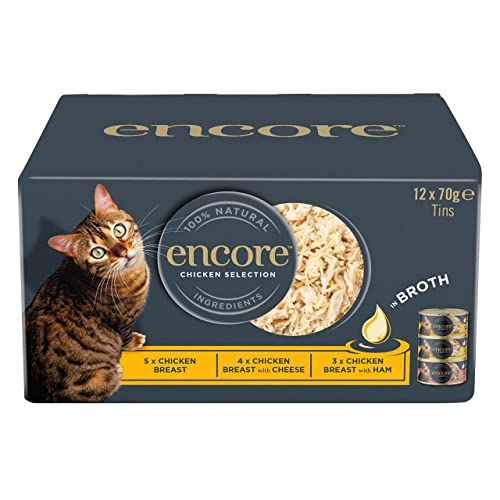 Detalle de Encore 100% Natural Wet Cat Food – Chicken Selection in Broth (12 x 70g tins)