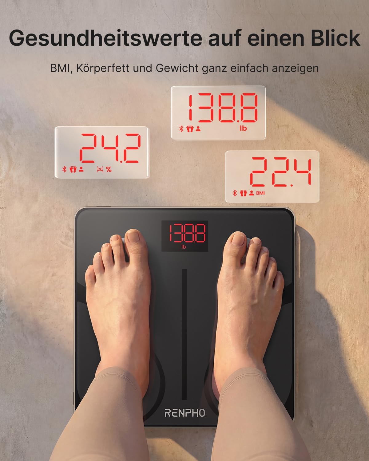 Detalle 2 de RENPHO Personenwaage Bluetooth Körperfettwaage 180 kg ⚖
