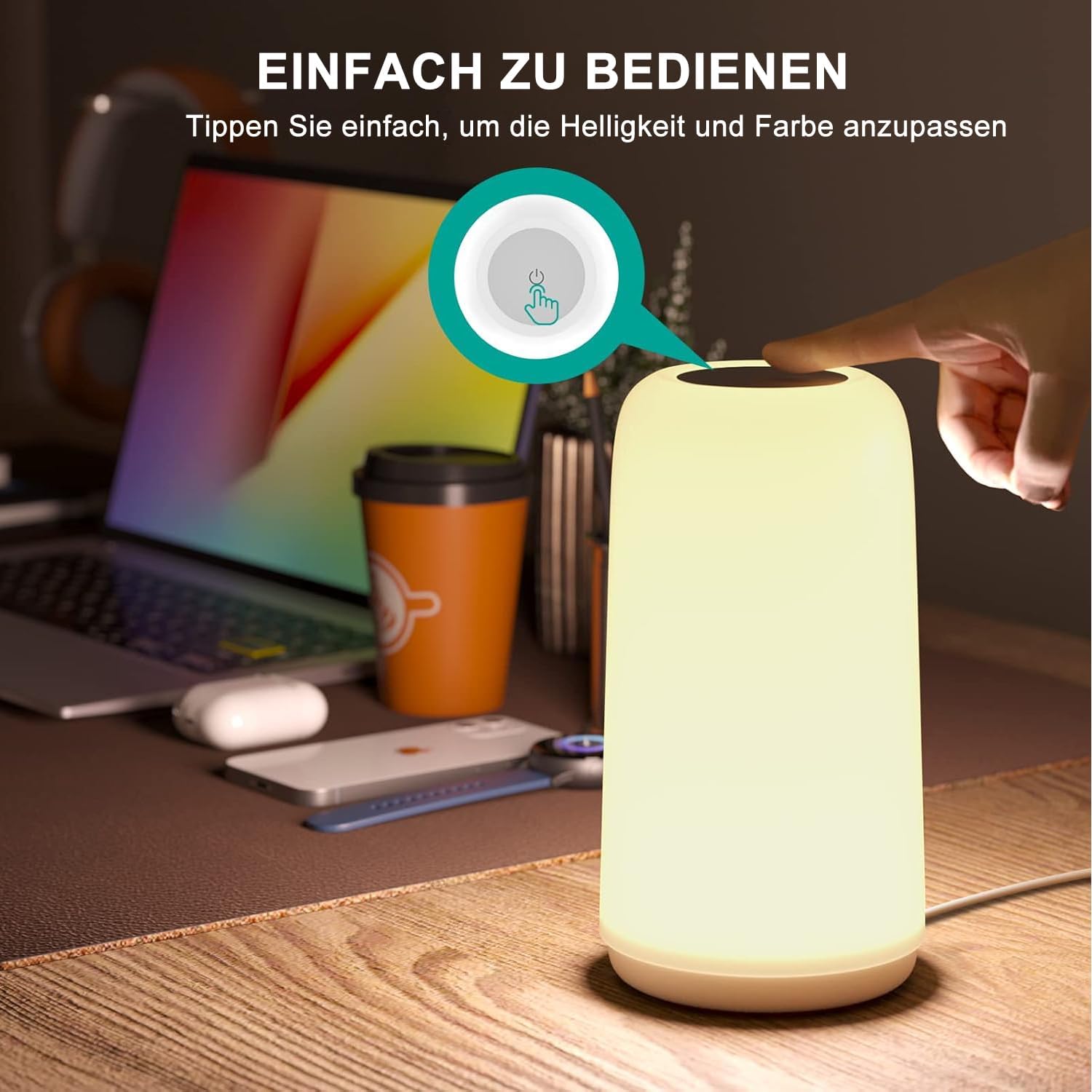 Thumbnail 4 de ROOTRO LED Nachttischlampe Touch Dimmbar