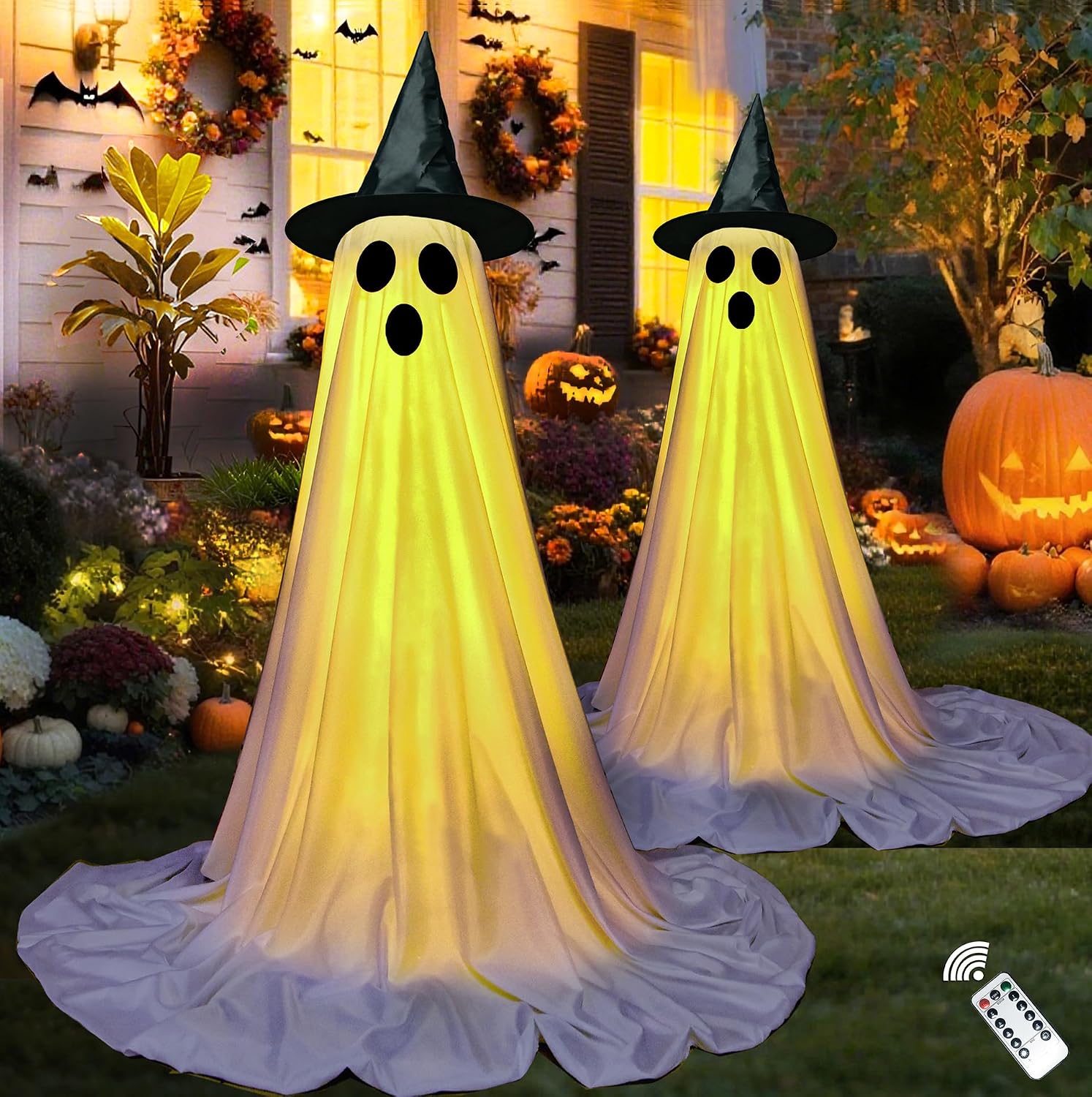 Detalle 2 de VersaCharm HN0001 Halloween Ghost Decorations, 2-Pack with Remote-Control Lights