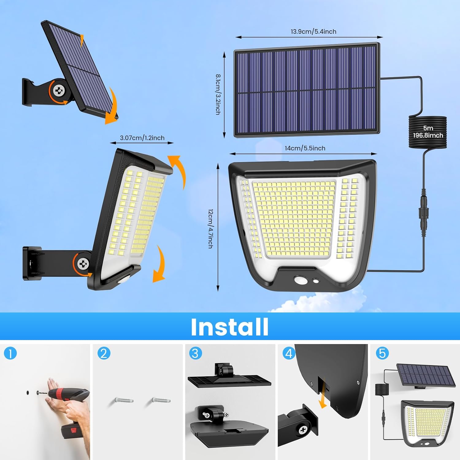 Thumbnail 2 de SPQMENT Outdoor Solar Powered Security Lights: 288 LED Flood Light with 3 Motion Modes