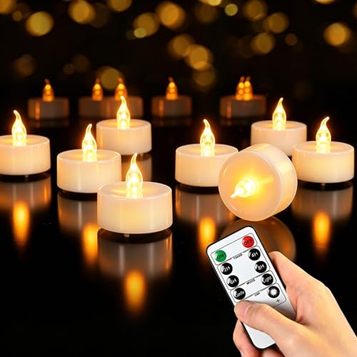 Detalle de cimetech 12 LED Teelichter mit Timer & Fernbedienung – flammenlose Kerzen
