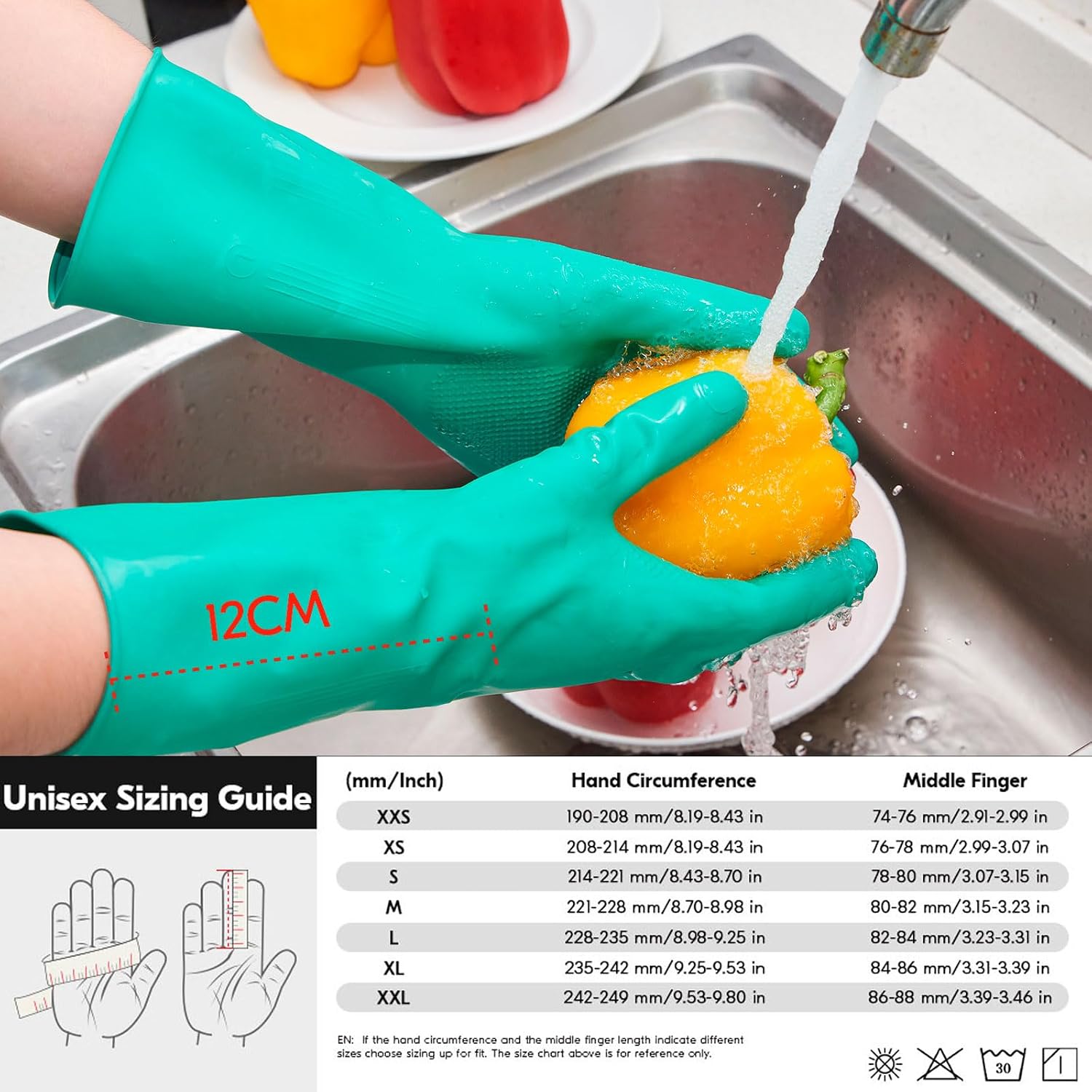 Detalle de Vgo 3-Pairs Reusable Household Gloves, Extra Thick Rubber Dishwashing Gloves (Size L, Green, HH4601)