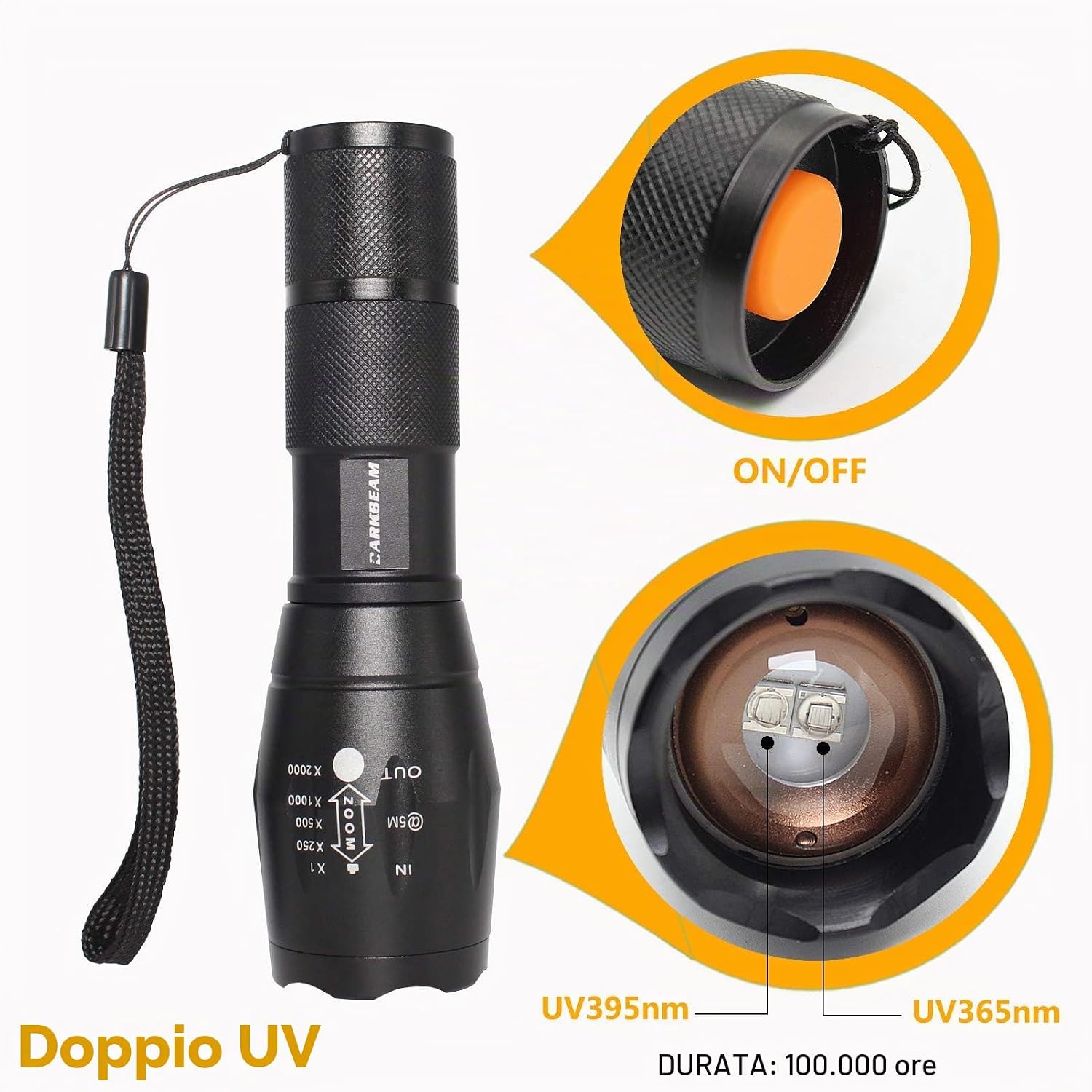 Thumbnail 2 de DARKBEAM A100 Torcia UV 365/395 nm: Luce Nera Portatile con Focus Regolabile