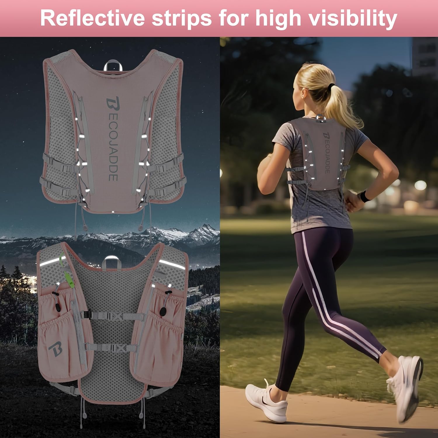 Detalle de BECOJADDE Running Vest for Women & Men — 5L/6L Lightweight Hydration Backpack for Marathon, Trail, Cycling, and More