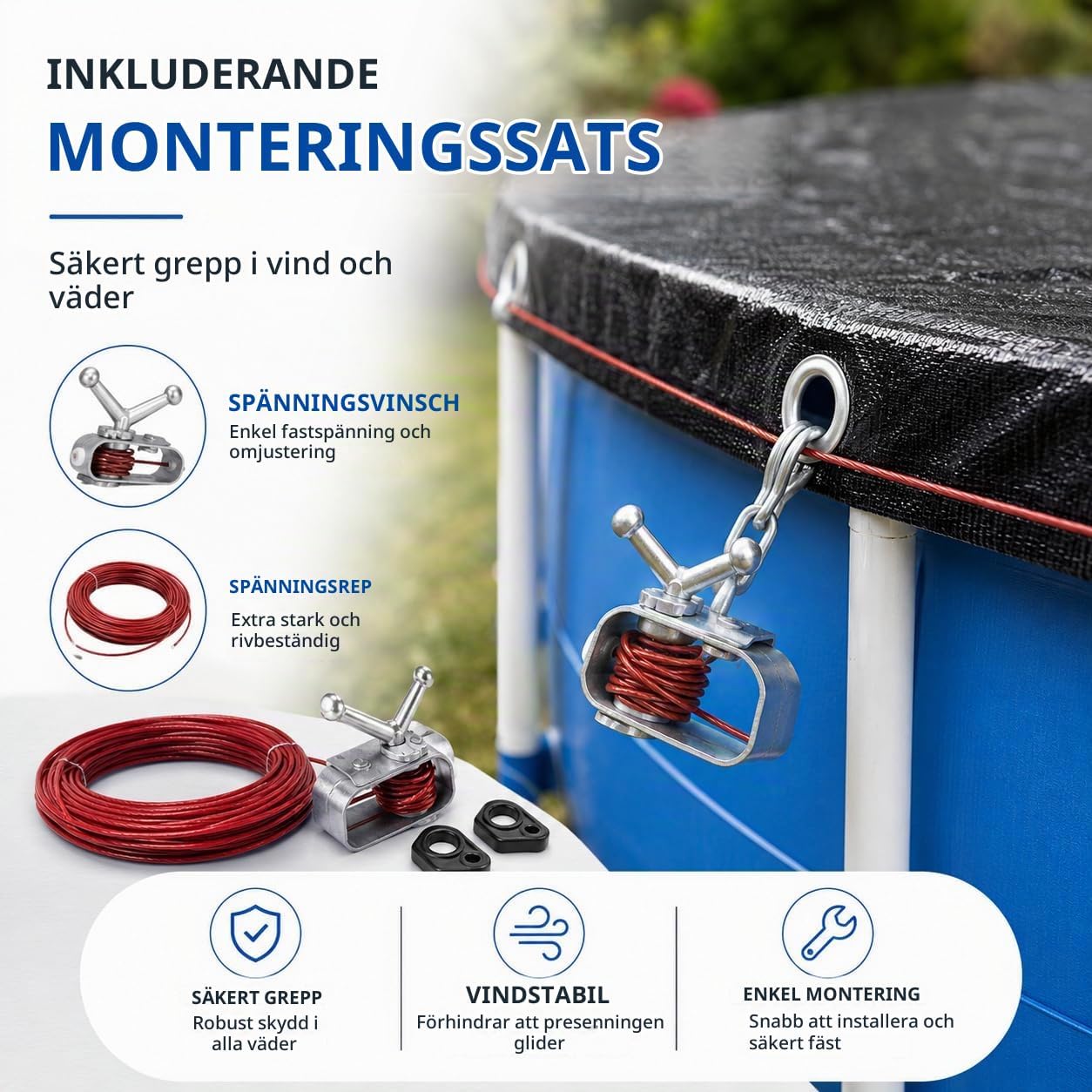 Detalle de TK Gruppe Timo Klingler TK294304 rund poolpresenning, svart PE, 200 g/m²