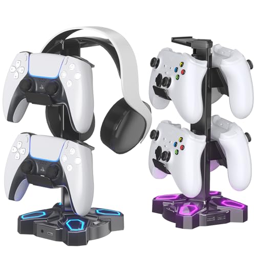 Detalle de KDD Led: Soporte para Auriculares Gaming con 2 Puertos USB y Puerto Type‑C