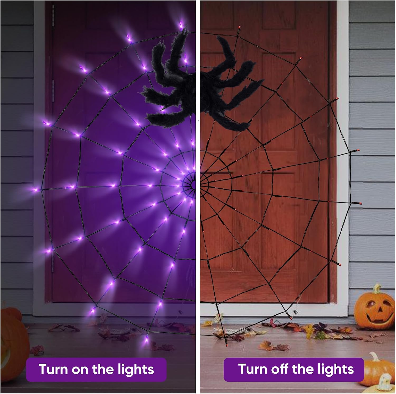 Detalle 2 de LCHUANG YZZW-001 Halloween Spider Web Lights, 4-Foot Purple and Orange LED Set