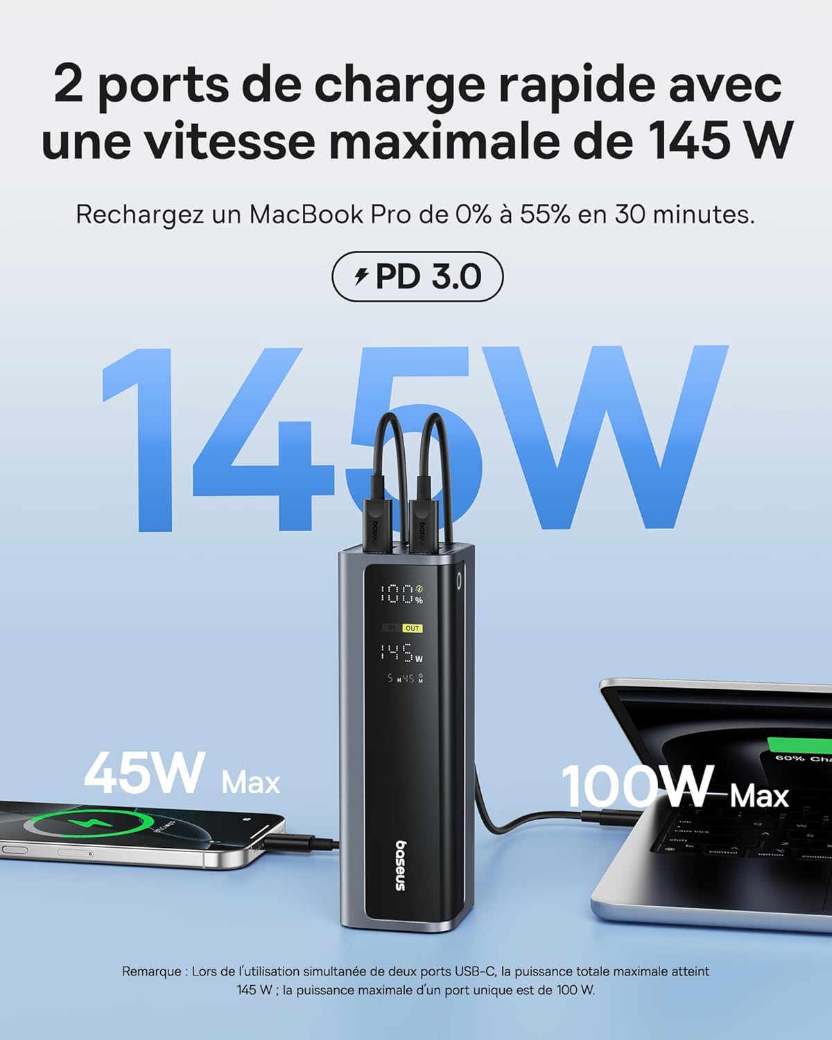 Thumbnail 1 de Baseus EnerGeek Powerbank 145W × 20800mAh — Chargement rapide et écran intelligent pour vos appareils