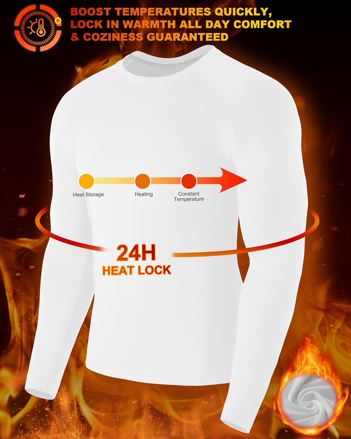 Detalle 1 de Roadbox Men's Thermal Compression Shirt, Fleece-Lined Quick-Dry Long Sleeve