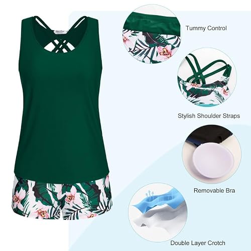 Detalle de JASAMBAC 3-teiliger Tankini Damen Set – Bauchweg Push-Up Oberteil, High-Waist Badeshorts und flexibles Oberteil