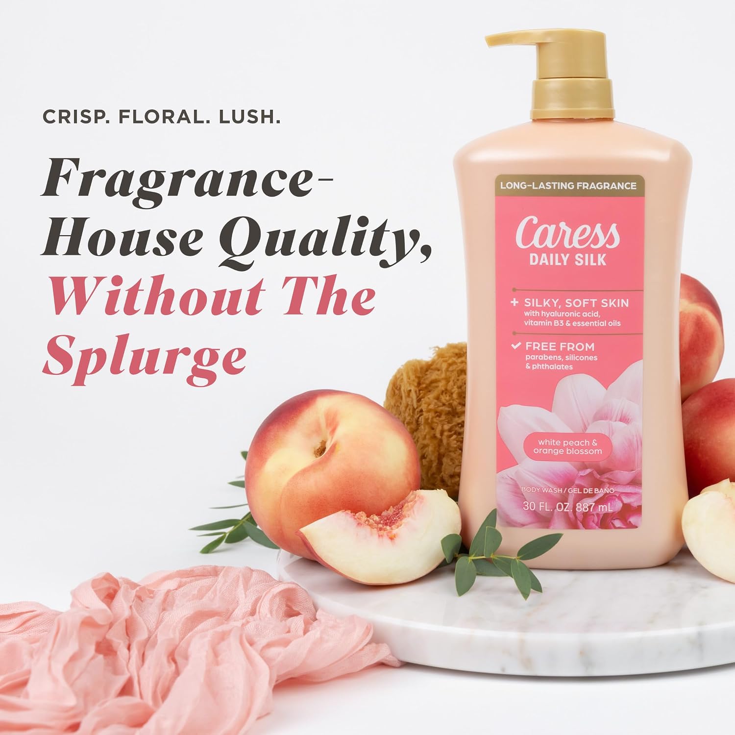 Detalle de Caress Daily Silk Body Wash, White Peach & Orange Blossom, 30 fl oz, 4 Pack