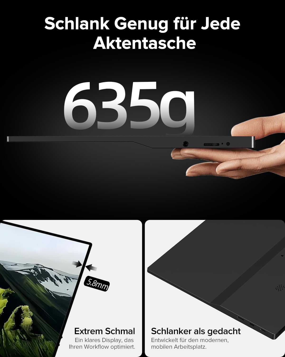 Detalle de UPERFECT Portable Monitor Touchscreen 15,6" (IPS, Full HD, matt, HDR) mit Dual USB‑C und VESA