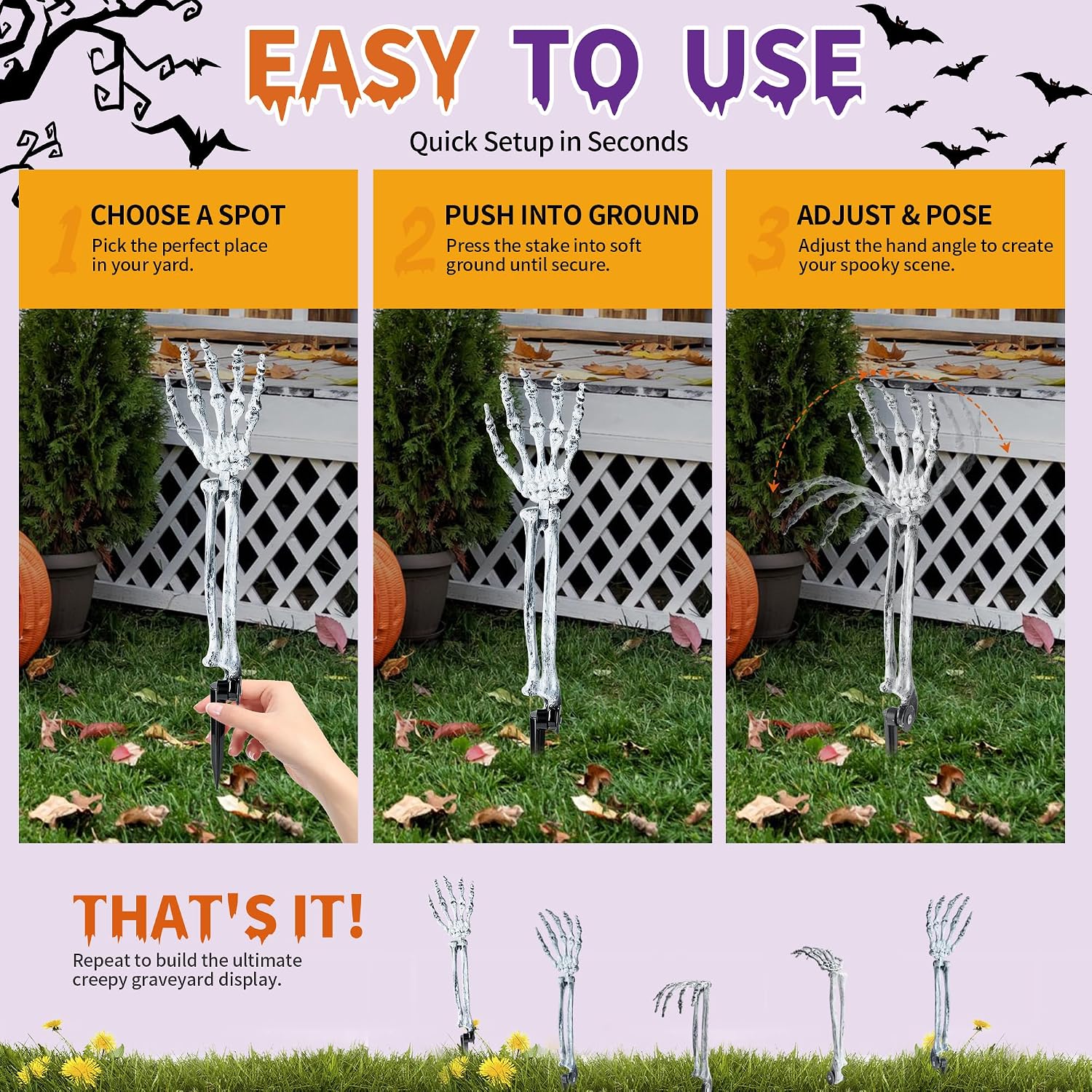 Detalle de Dusk&Decorum Model 45 Skeleton Hand Stakes, 12-Pack, Poseable
