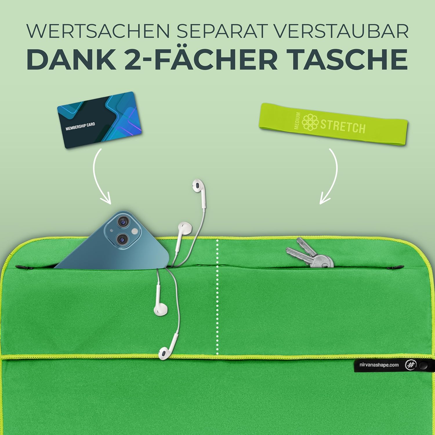 Thumbnail 2 de NirvanaShape Fitness-Handtuch – Mikrofaser, Magnet-Clip, 2-Fach-Vorratstasche, hygienisch & kompakt