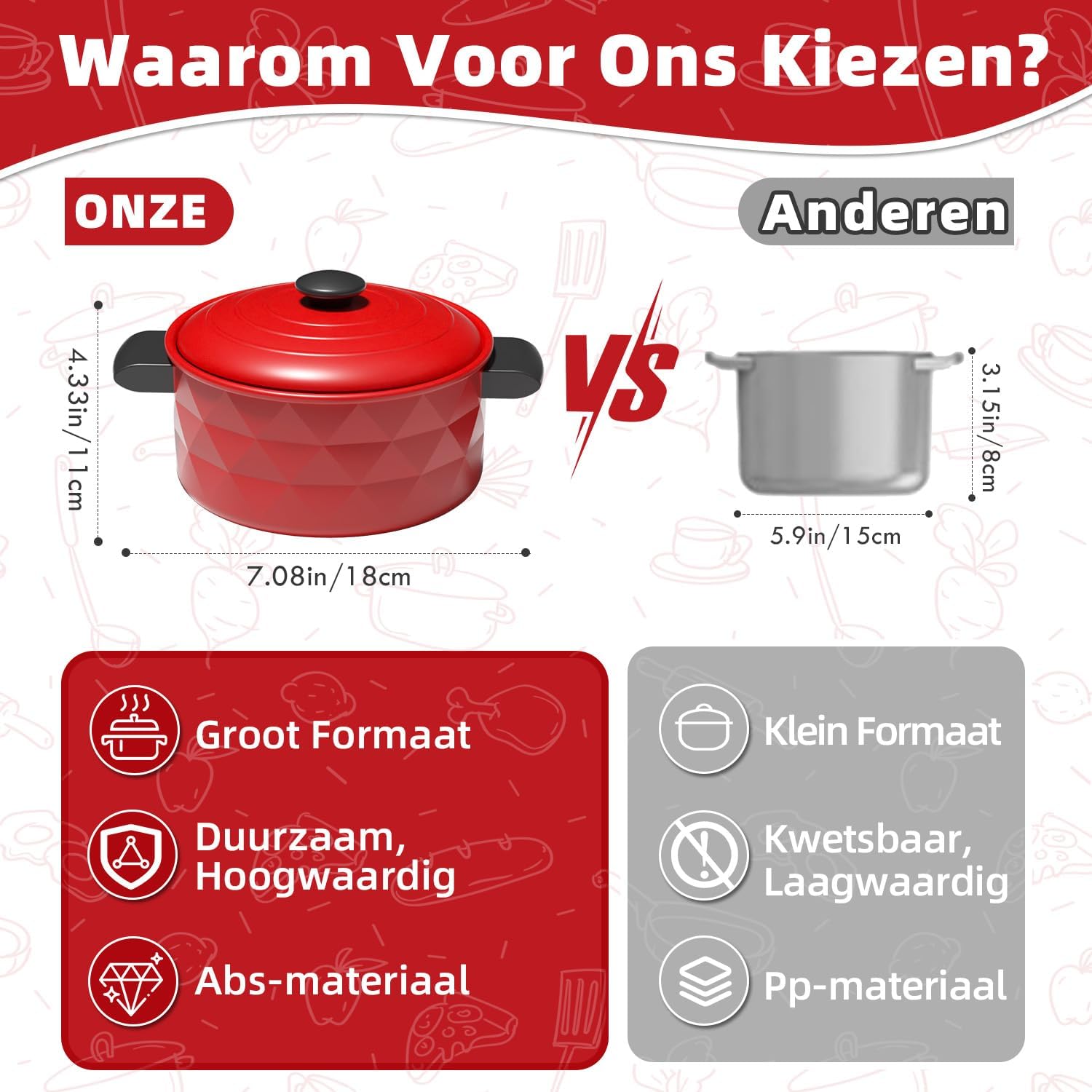 Detalle 2 de Lehoo Castle FT-007 speelkeukenset met pannen, kookgerei en speelgoedeten