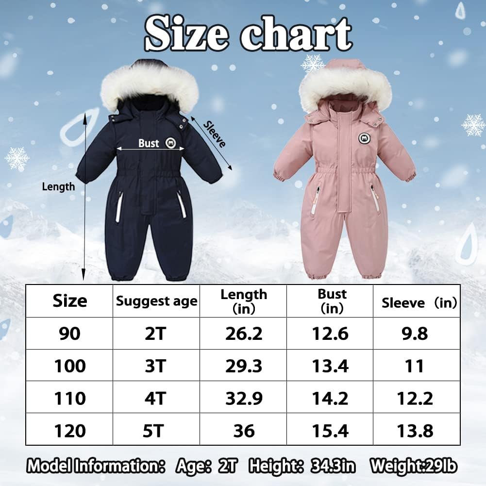 Thumbnail 6 de Xifamniy Toddler Snowsuit, Hooded Waterproof Winter Romper in Navy or Pink