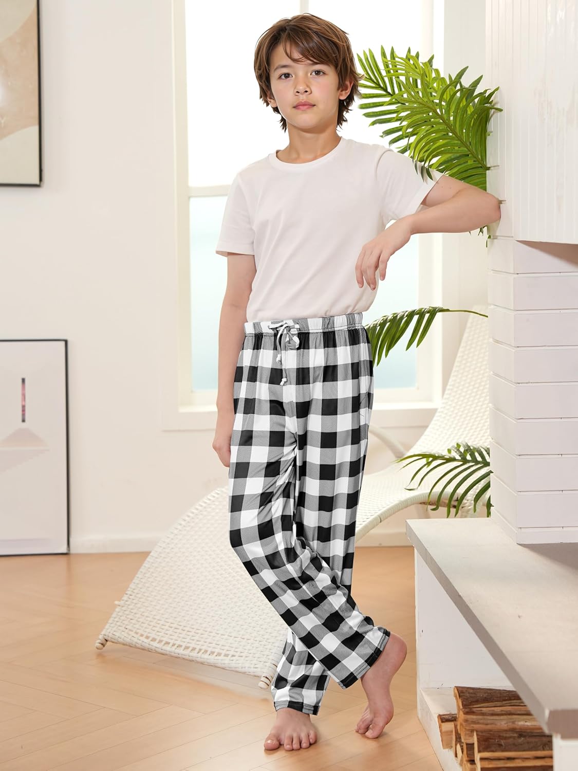 Thumbnail 4 de Ruisita kariertes Langstrumpfhose Pyjama-Hose für Kinder – Weicher Flanell, verstellbarer Bund