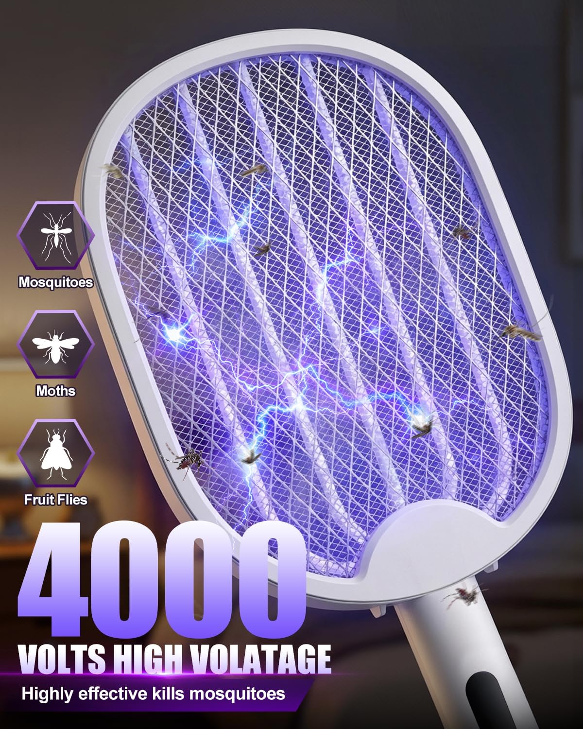 Detalle de Molxss Fly Zapper: Foldable Electric Mosquito Swatter with 4000V Power