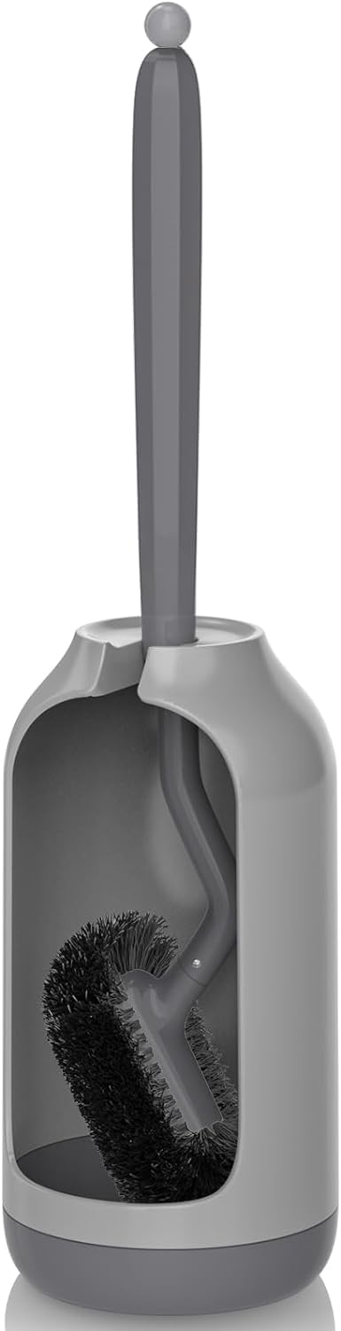 Ensemble brosse de toilette avec support mural – Brosse WC grise pour salle de bain et WC d’invités