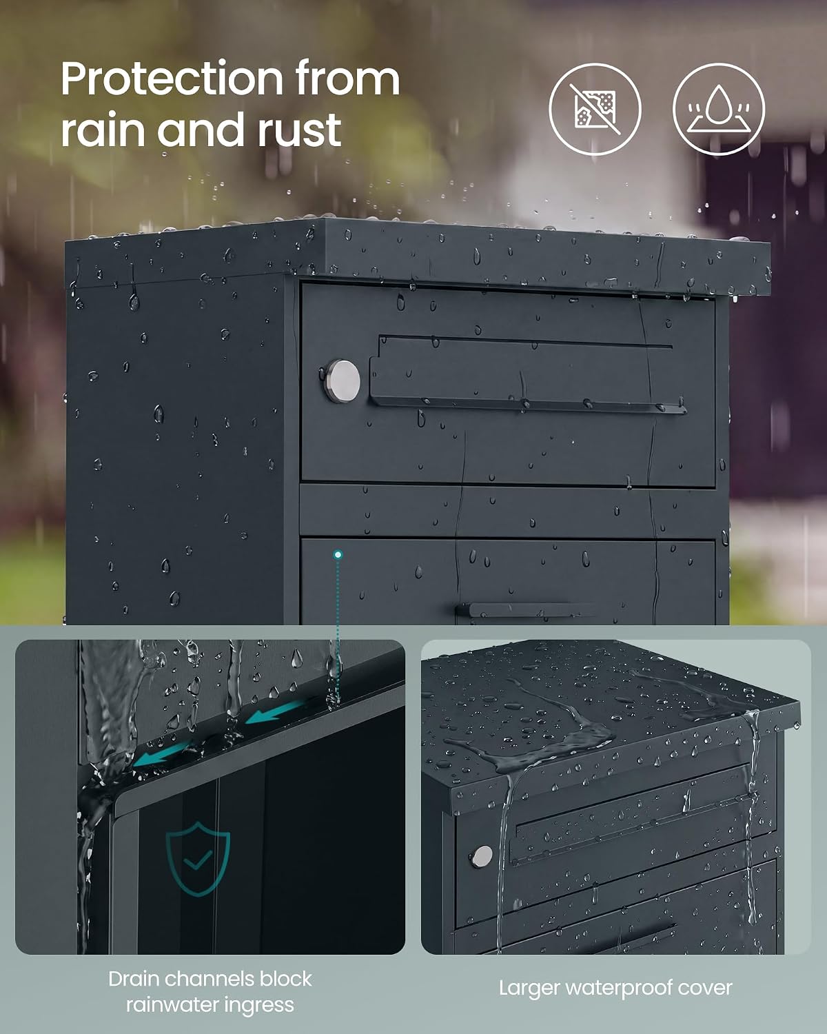 Detalle 1 de SONGMICS GMB091GZ01V1 Outdoor Parcel Box, 55 L, Dual Compartments