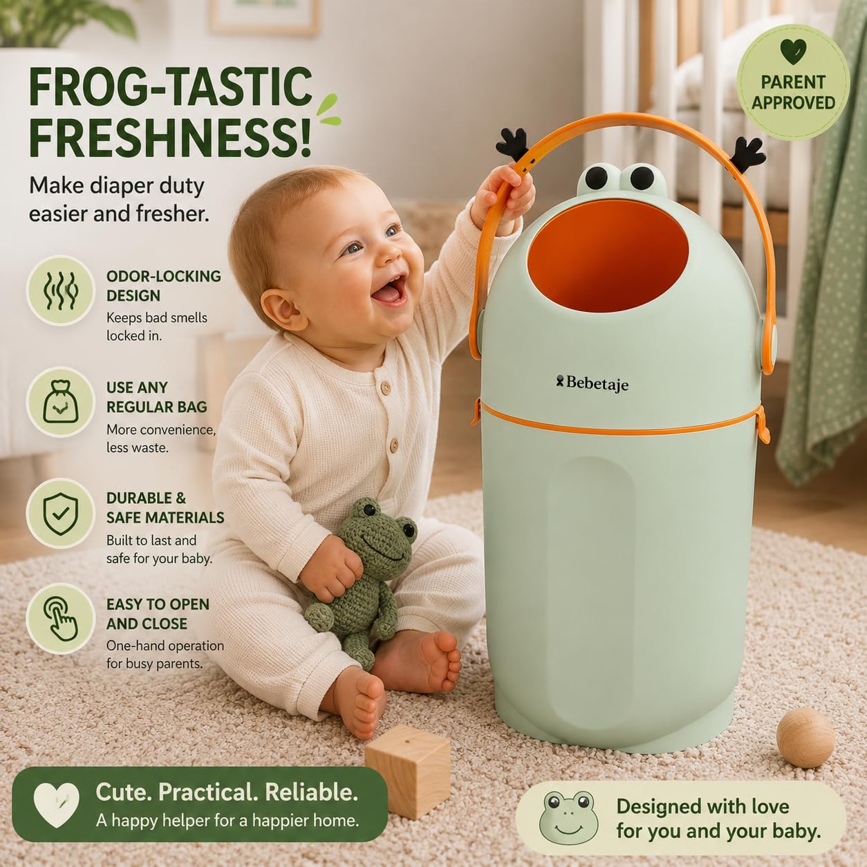 Detalle 2 de P@B PBell Diaper Pail, Grey, 15 L, Odour Lock, Any Standard Trash Bag