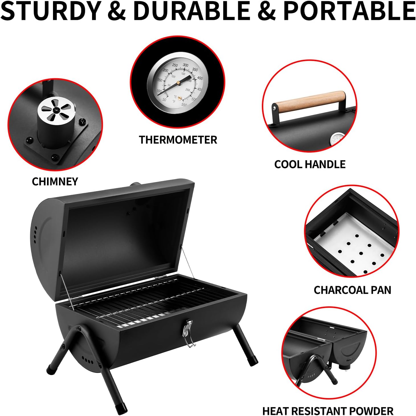 Detalle de Camping Portable Charcoal BBQ Grill: Compact, Durable Barrel-style Outdoor Barbecue