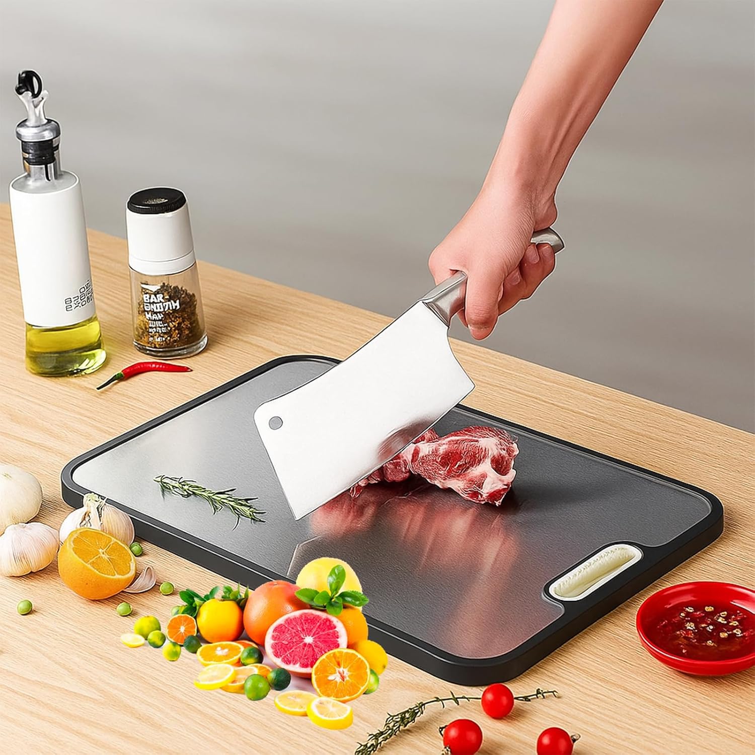 Thumbnail 6 de Double-Sided 304 Stainless Steel Chopping Board 39×27cm
