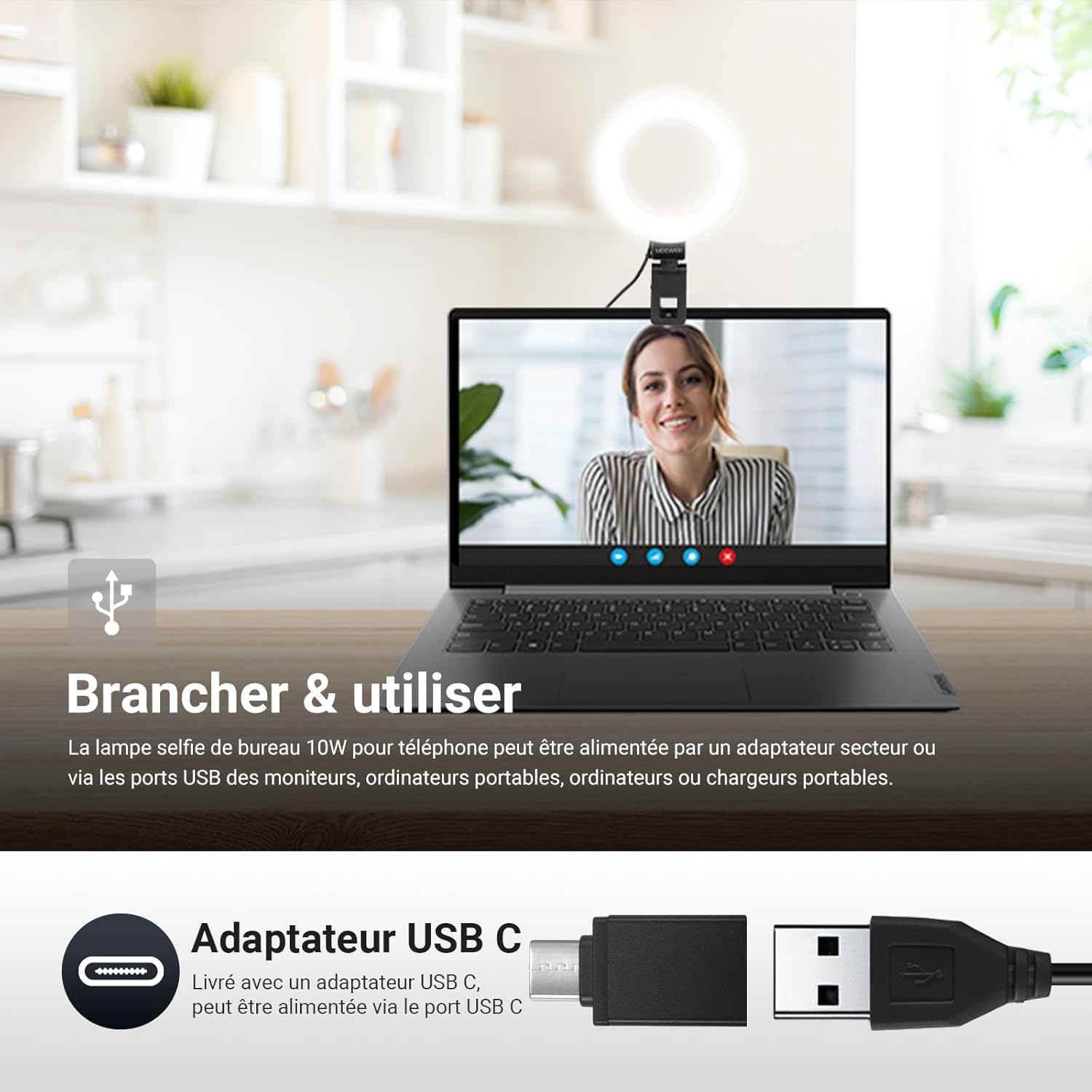 Thumbnail 4 de NEEWER BASICS 5" Ring Light avec Support et Pince – LED 10W, USB, Noir (BR60)