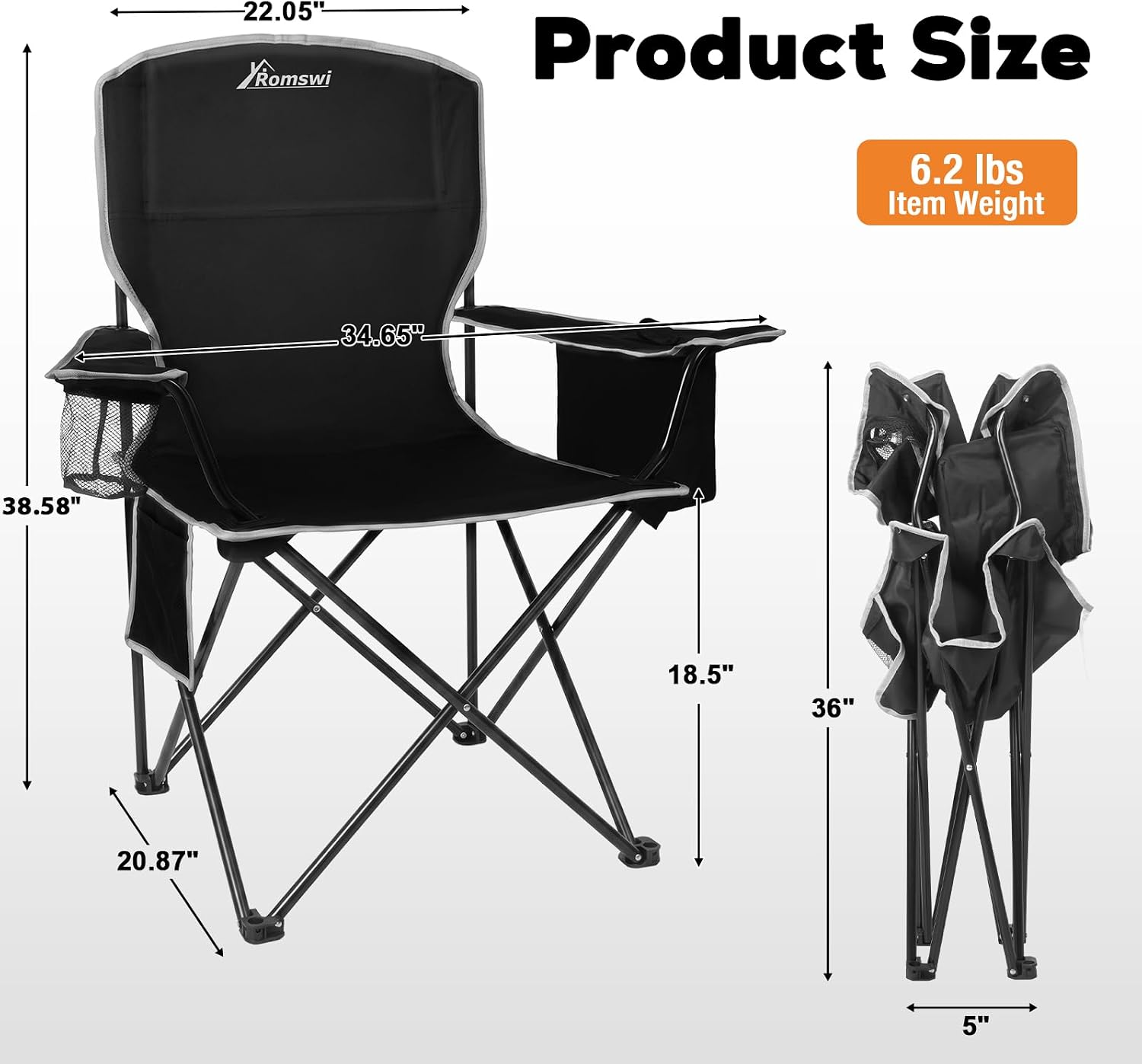 Detalle de Romswi OCC-1424-R-N1 Folding Camping Chair Set, 4-Can Coolers, Cup Holders