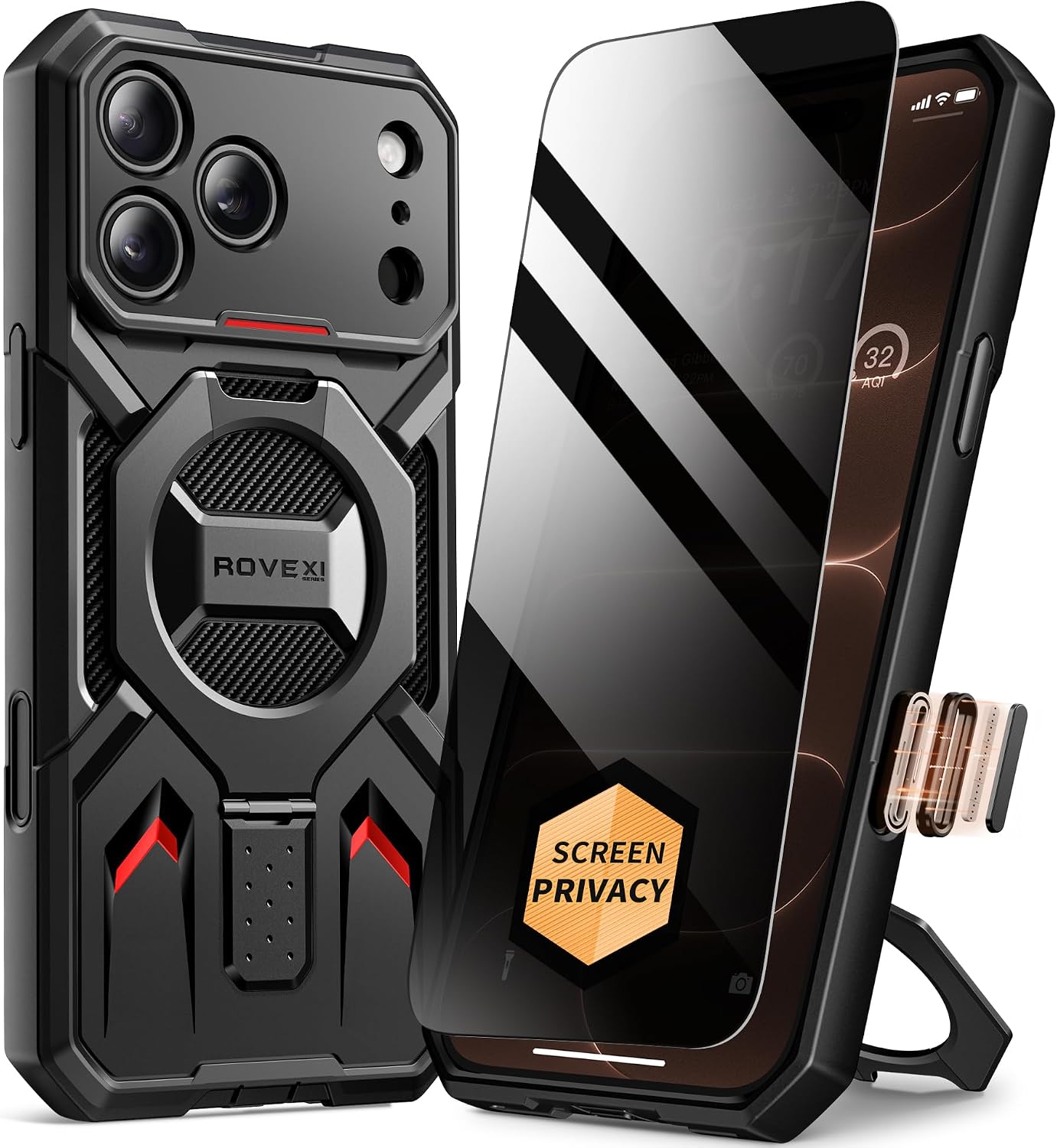 Detalle de TONGATE iPhone 18 Pro Max Case with Magnetic Stand, MagSafe and Privacy Screen